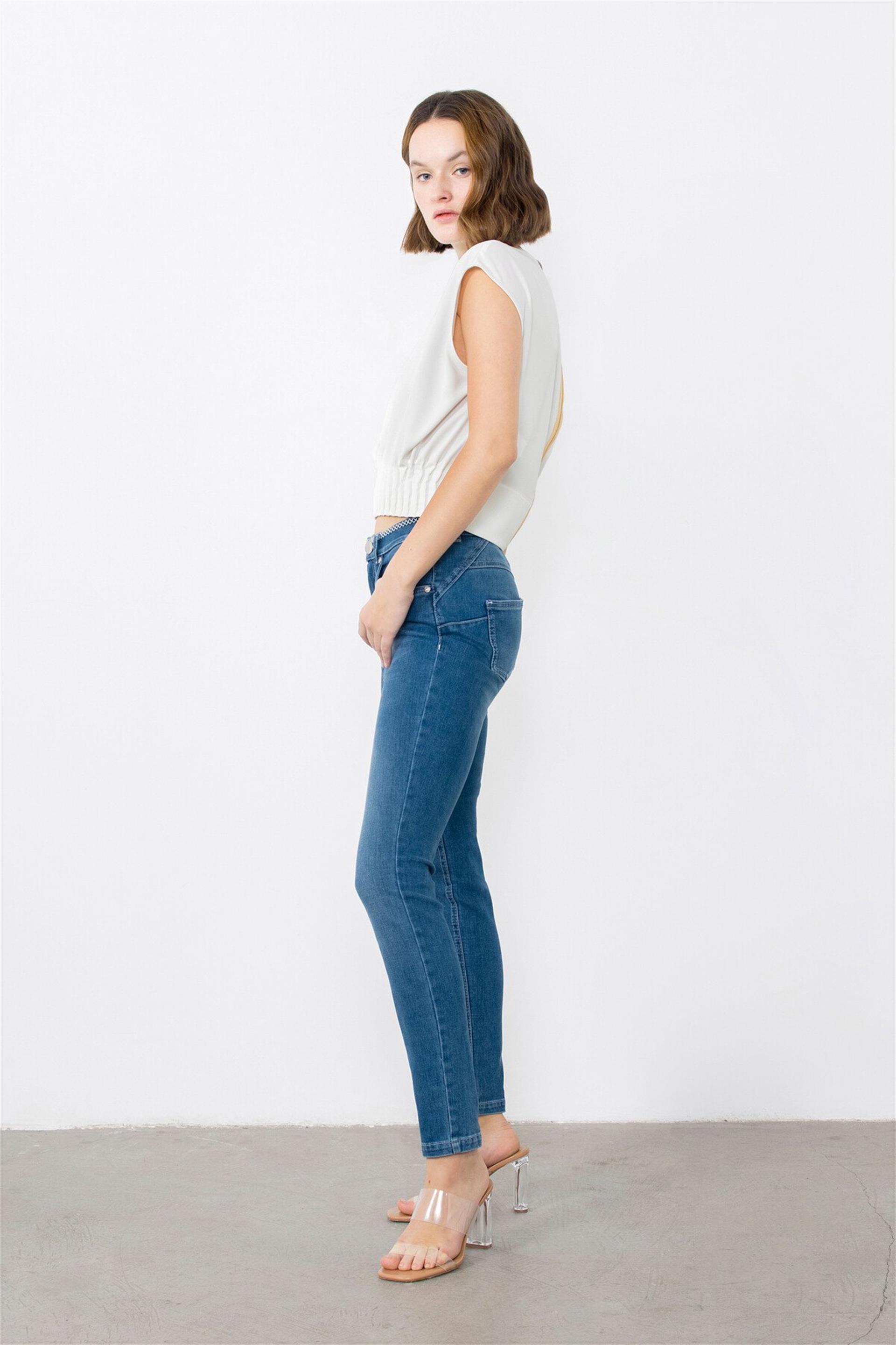 Paçası Yırtmaçlı Skinny Jean Pantolon
