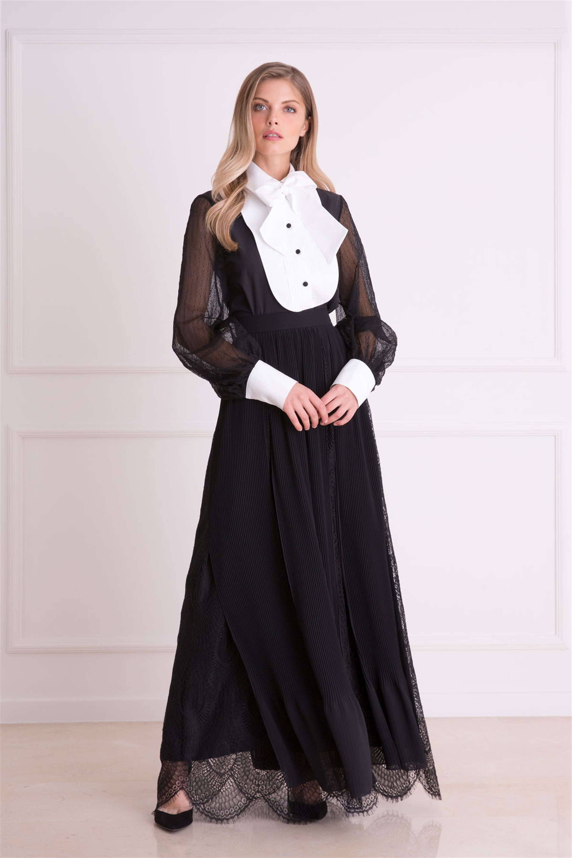 Pileli Kırmızı Güpür Uzun Etek