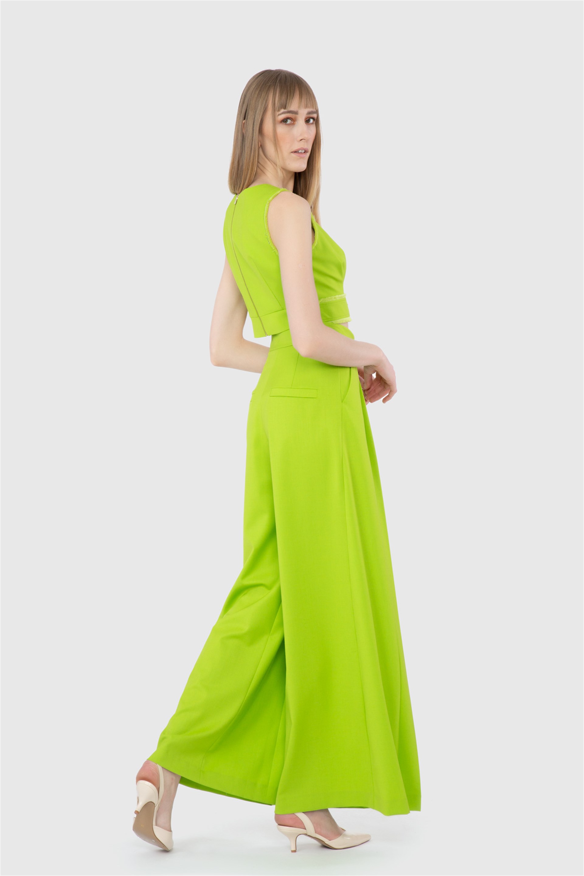 Pleat Detailed High Waist Green Trousers