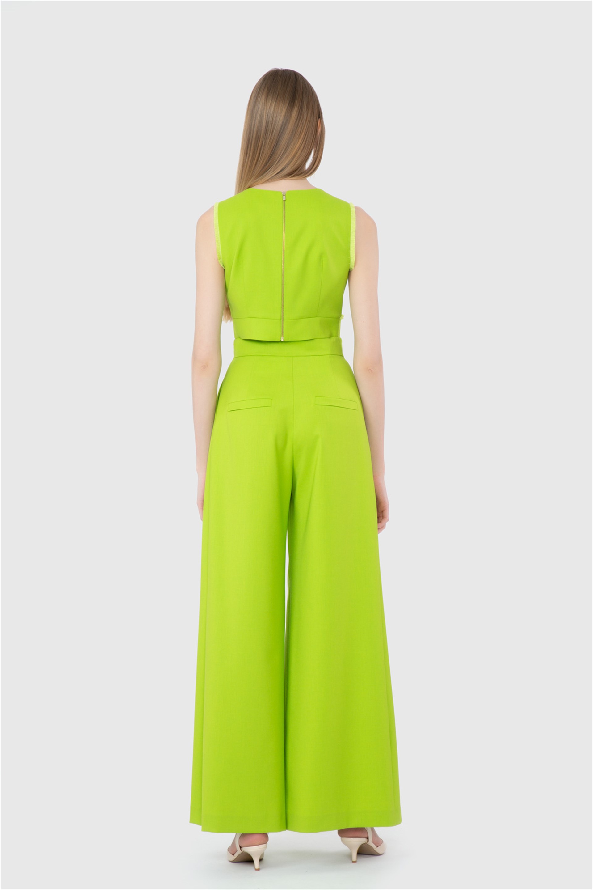 Pleat Detailed High Waist Green Trousers