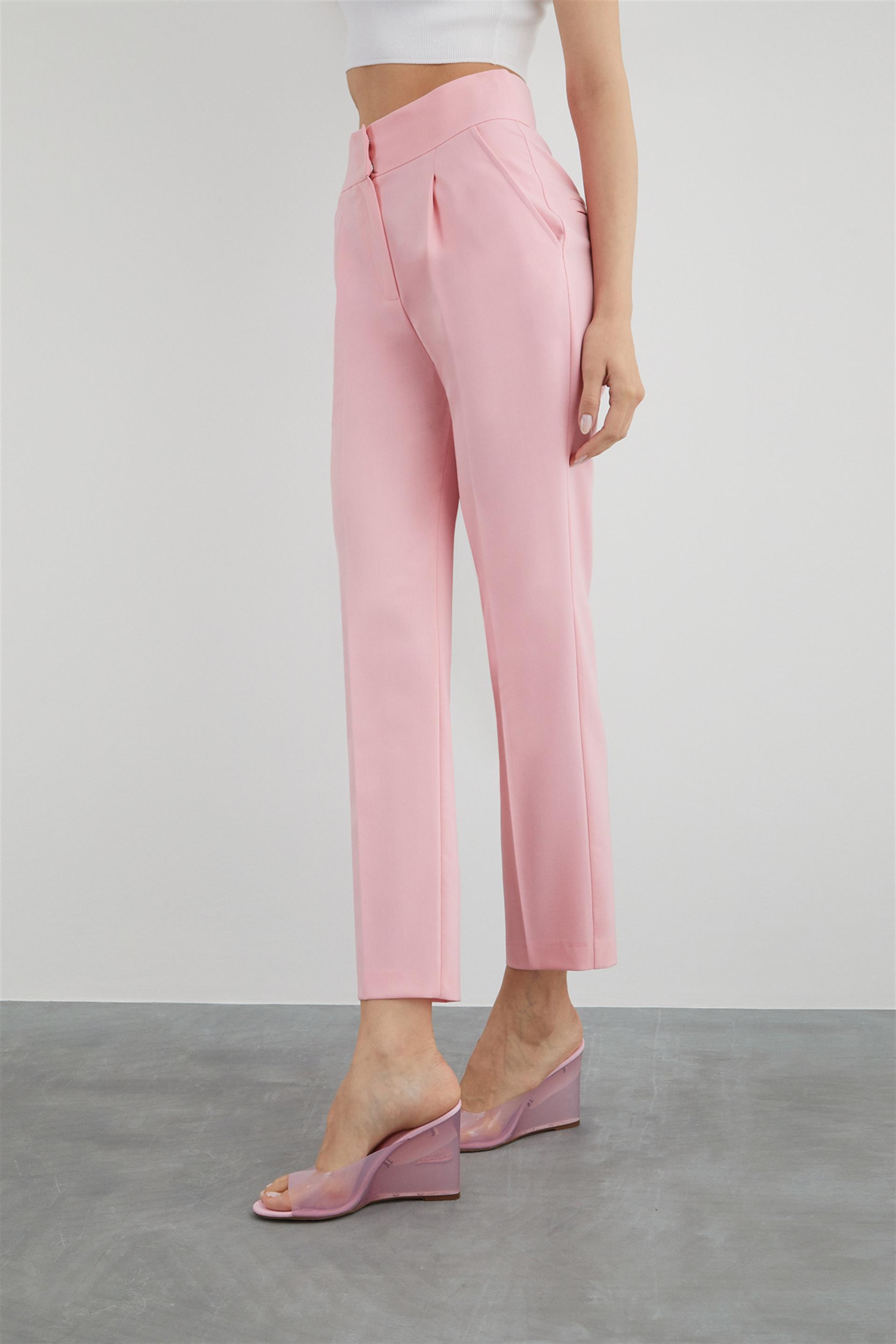 Pili Detaylı Pembe Havuç Pantolon