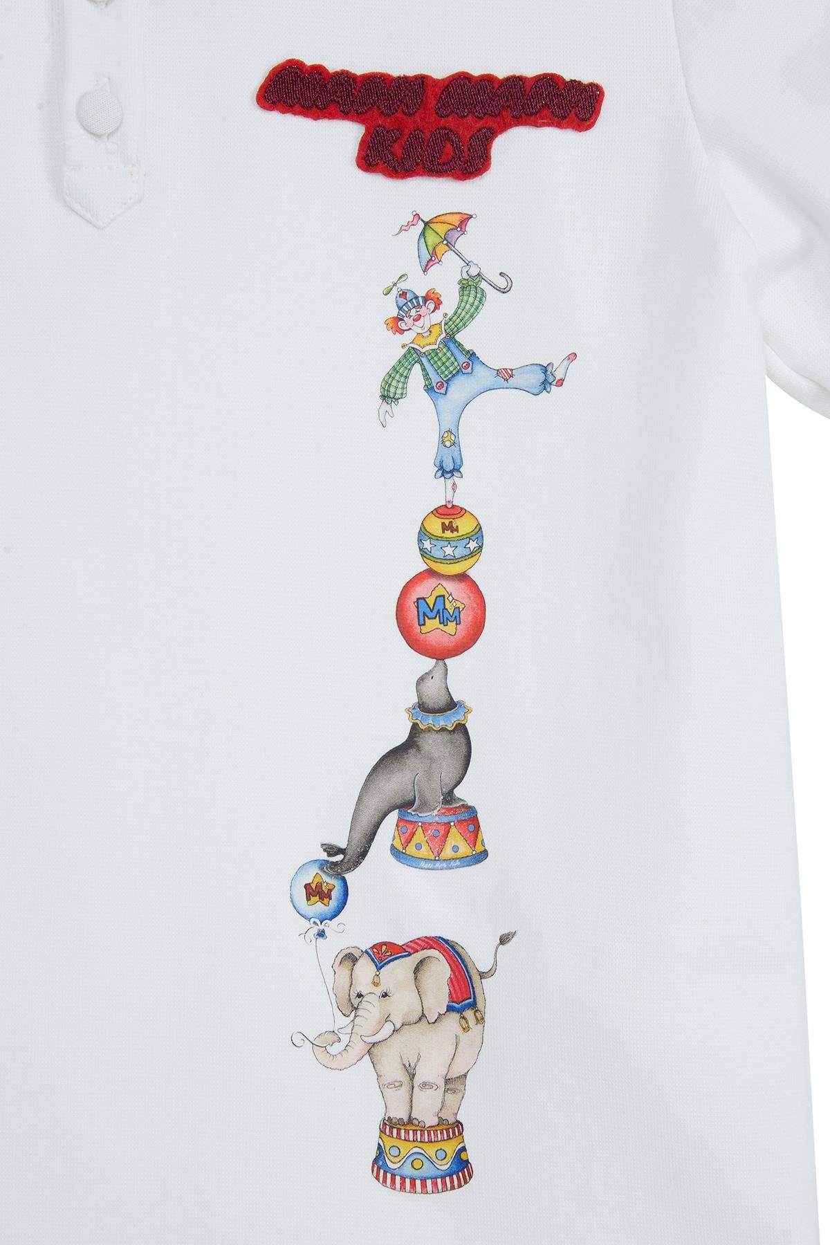 Polo Yaka Baskılı Nakış Detaylı Beyaz T-Shirt