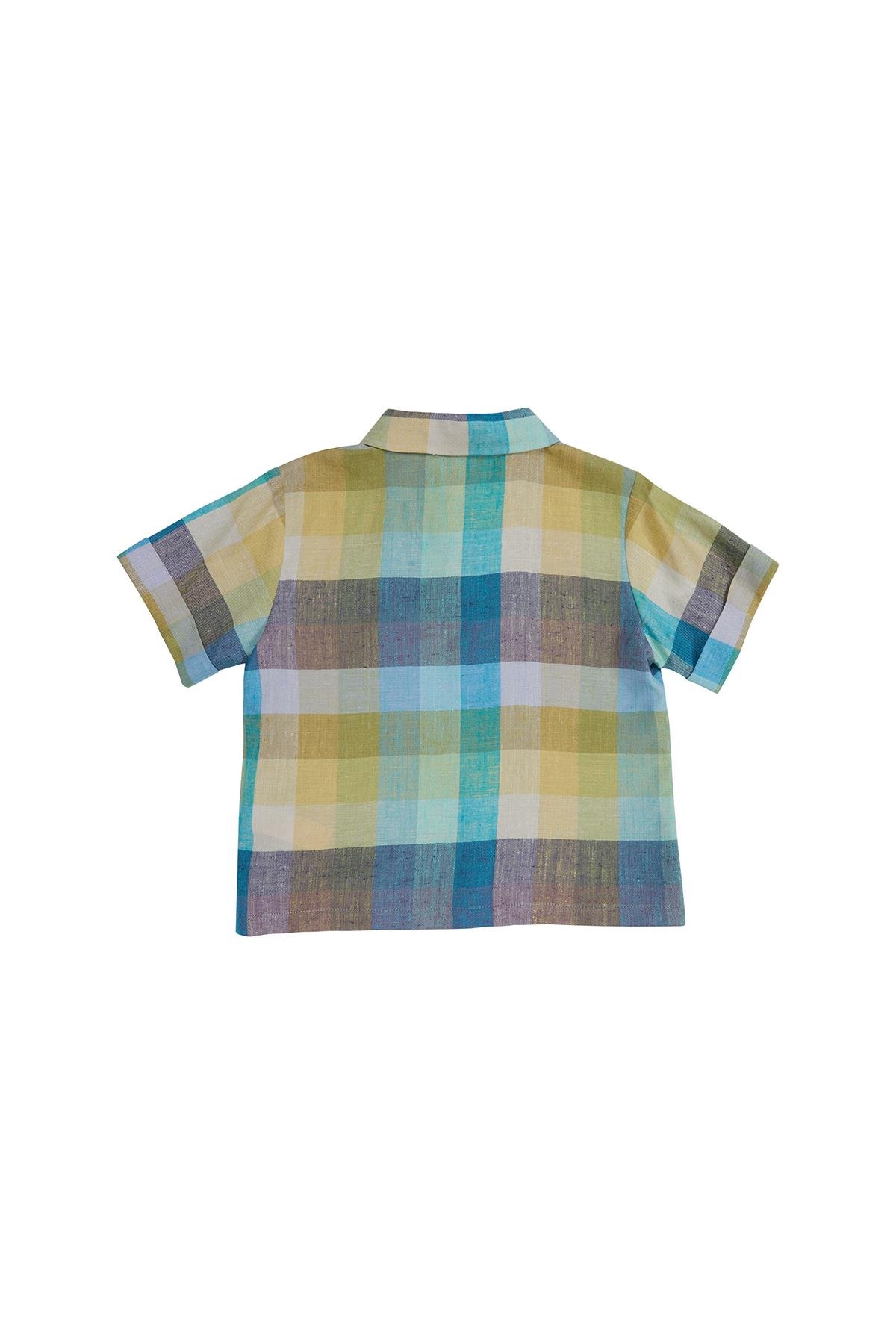 Polo Yakalı Ekose Desenli Yeşil T-Shirt