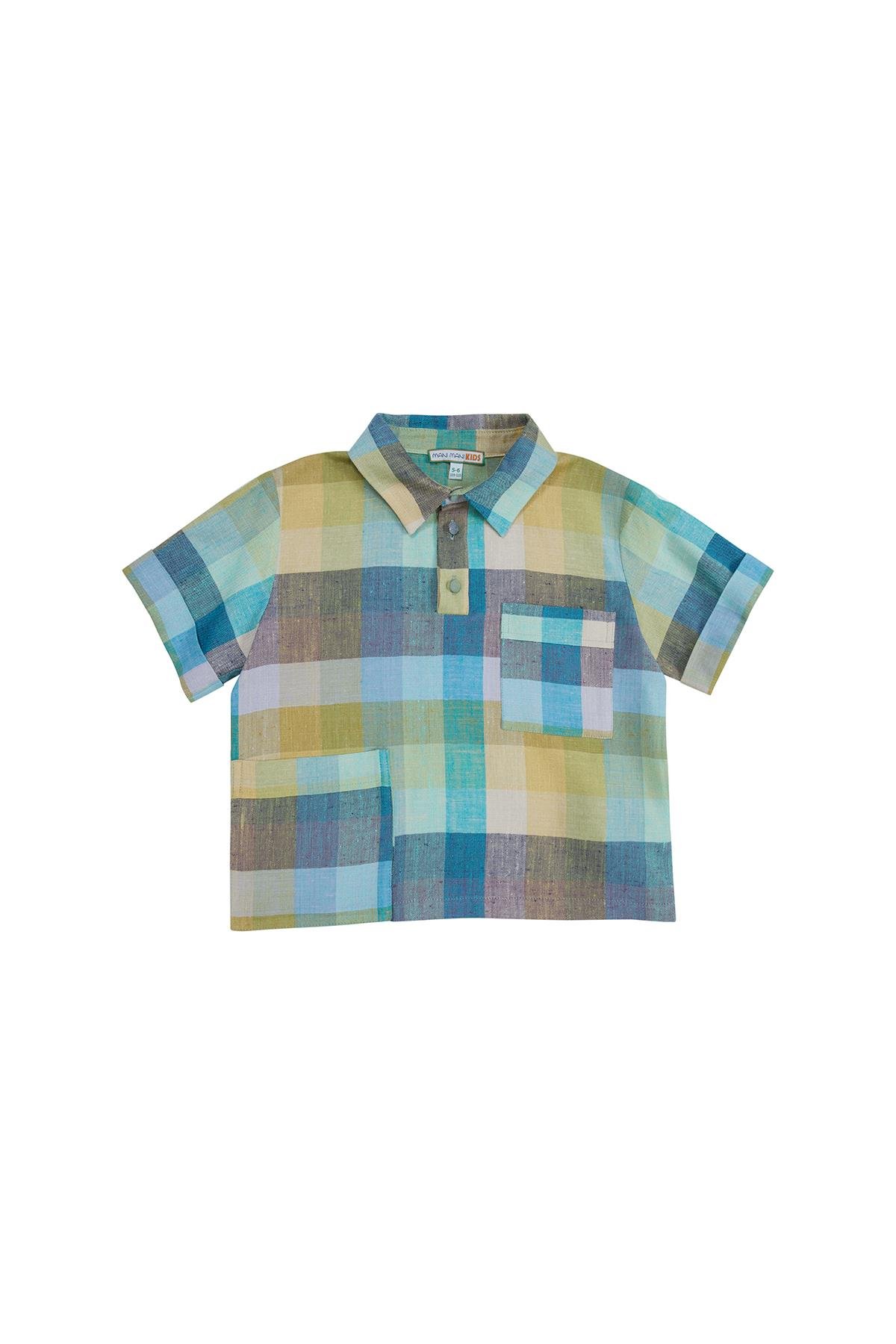 Polo Yakalı Ekose Desenli Yeşil T-Shirt