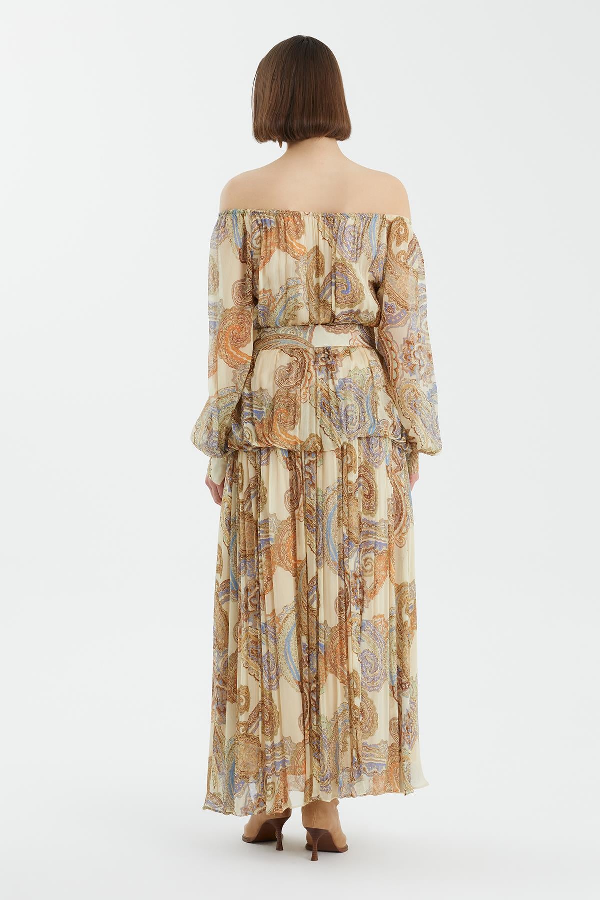 Puff Sleeve Gathered Printed Dress