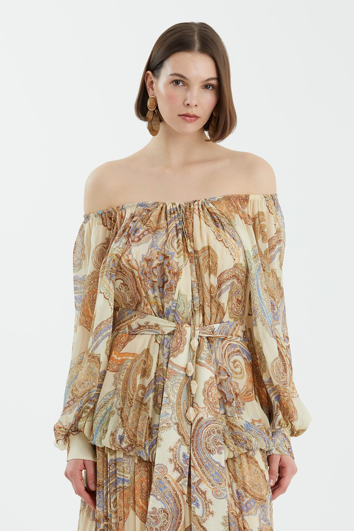 Puff Sleeve Gathered Printed Dress