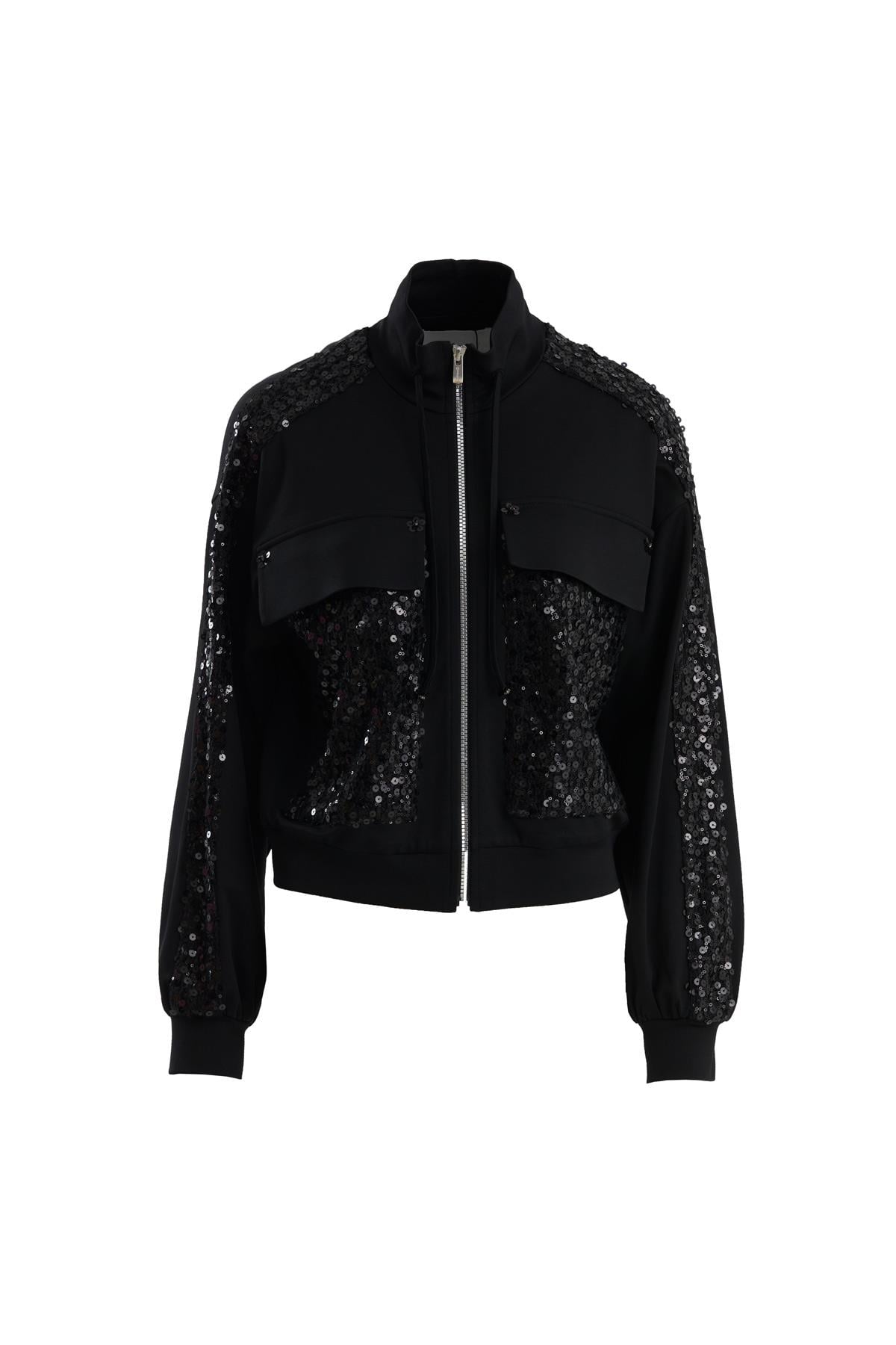 Ecru Sequin Embroidered Sweatshirt