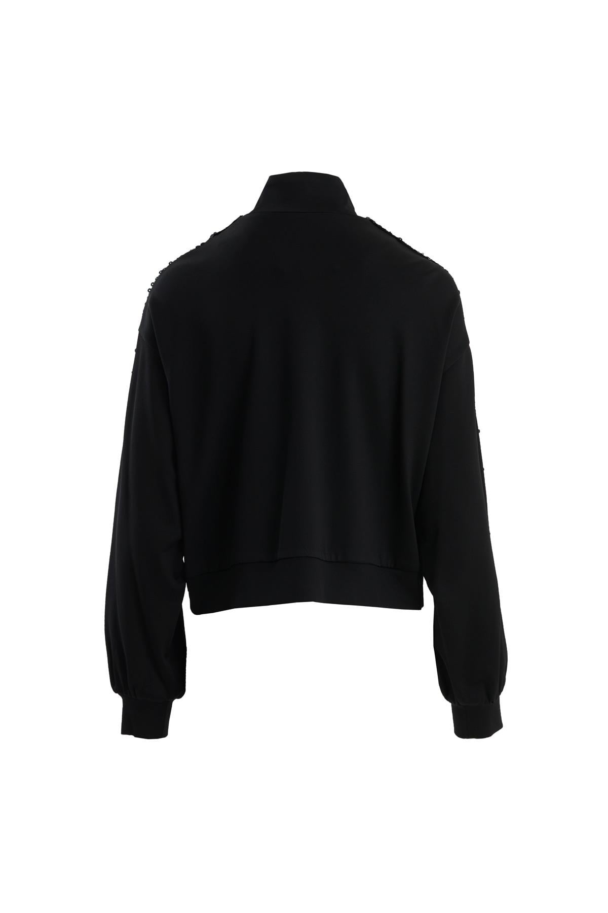 Ecru Sequin Embroidered Sweatshirt