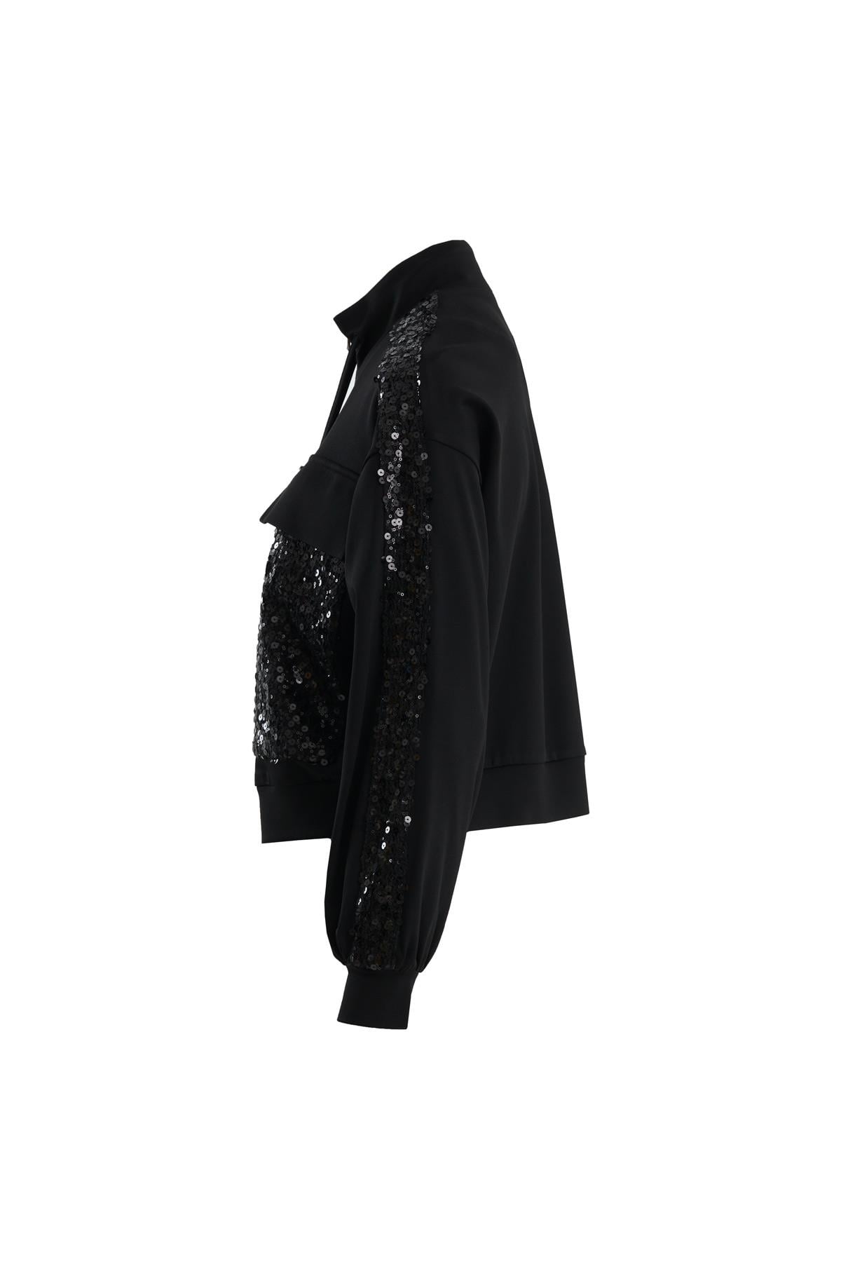 Ecru Sequin Embroidered Sweatshirt