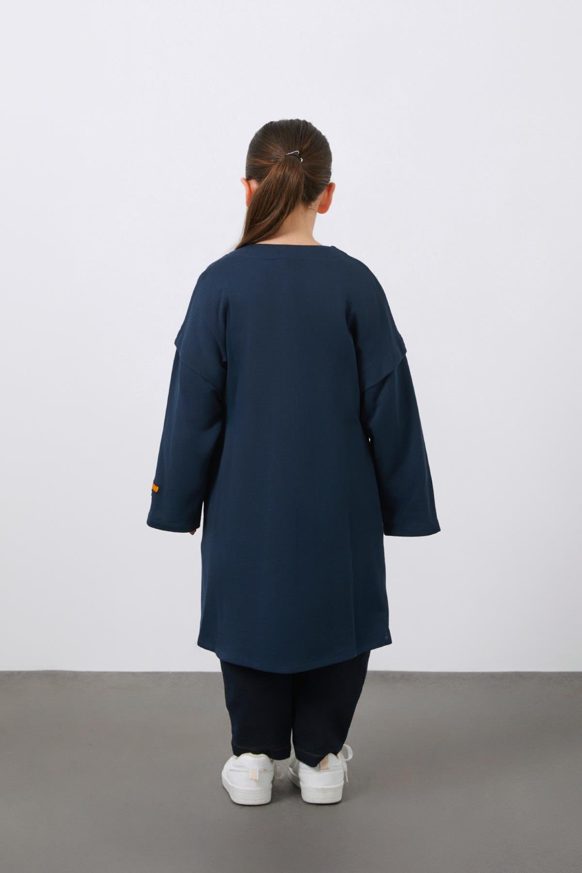 Renkli Triko ve Nakış Detaylı Kız Çocuk Fermuarlı Ceket