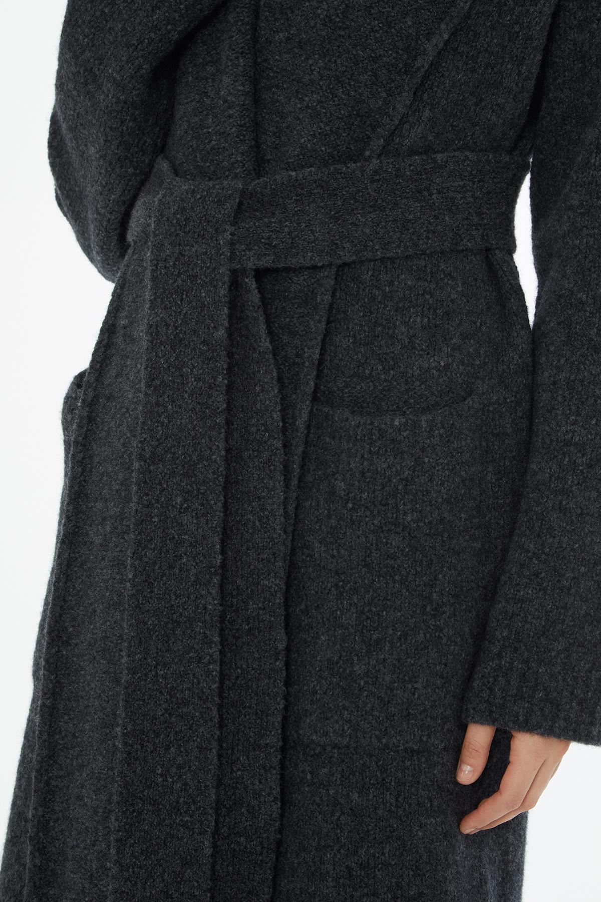 Grey Coat with Shawl Collar, Appliqué and Long Sleeves