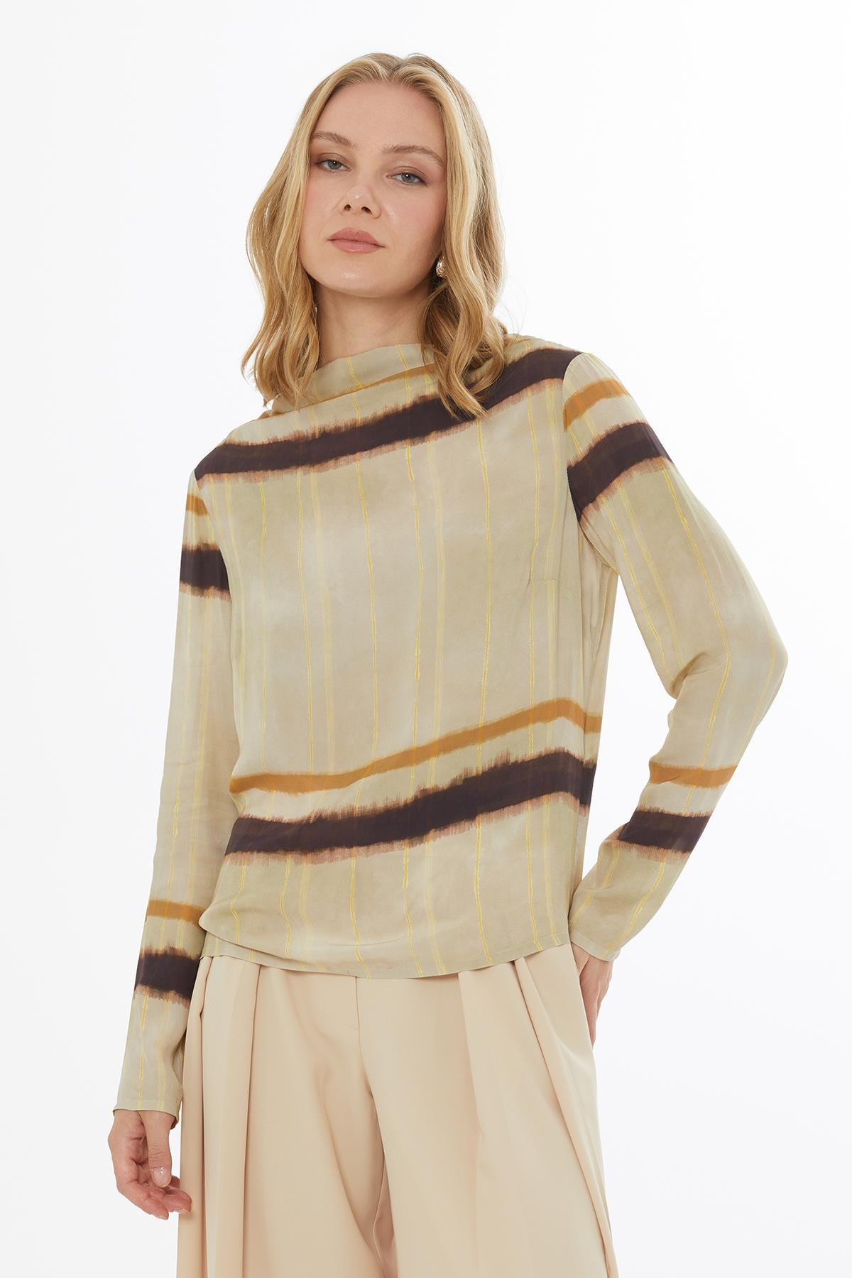 Striped Chiffon Blouse in Yellow Tones