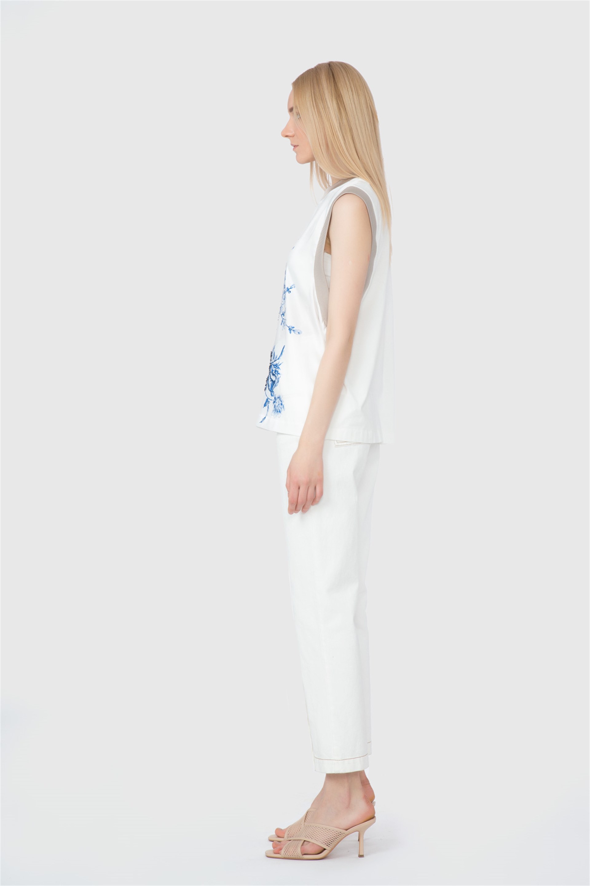 Satin Surface Garnish Printed Embroidered Original Blouse