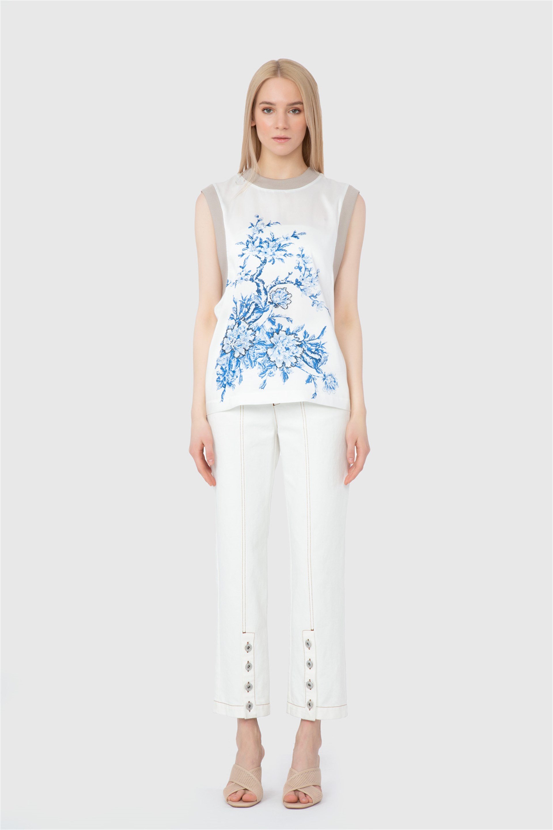 Satin Surface Garnish Printed Embroidered Original Blouse