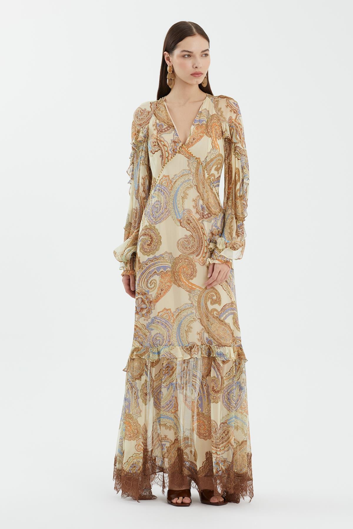 Scarf Print Lace Detail Dress