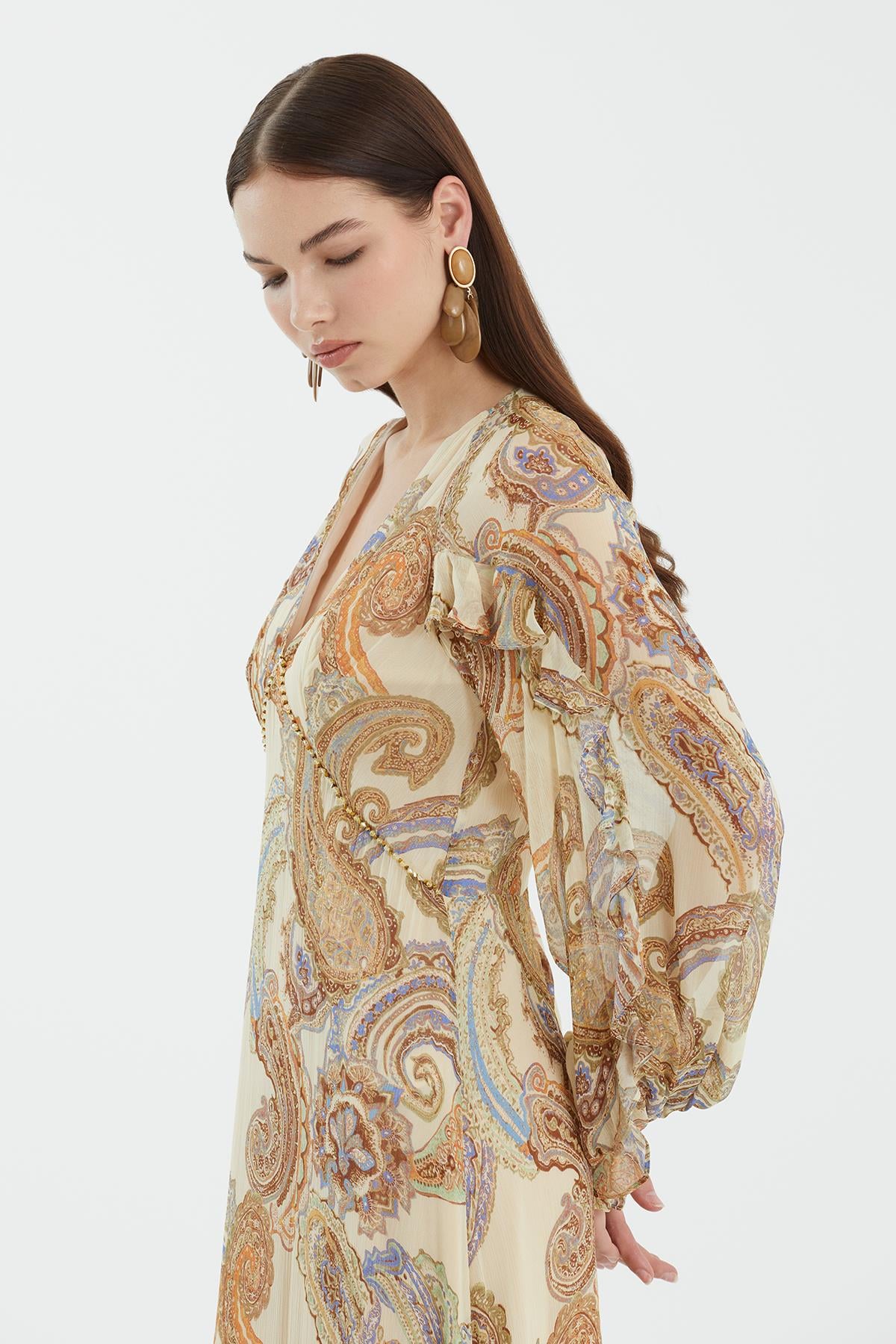 Scarf Print Lace Detail Dress