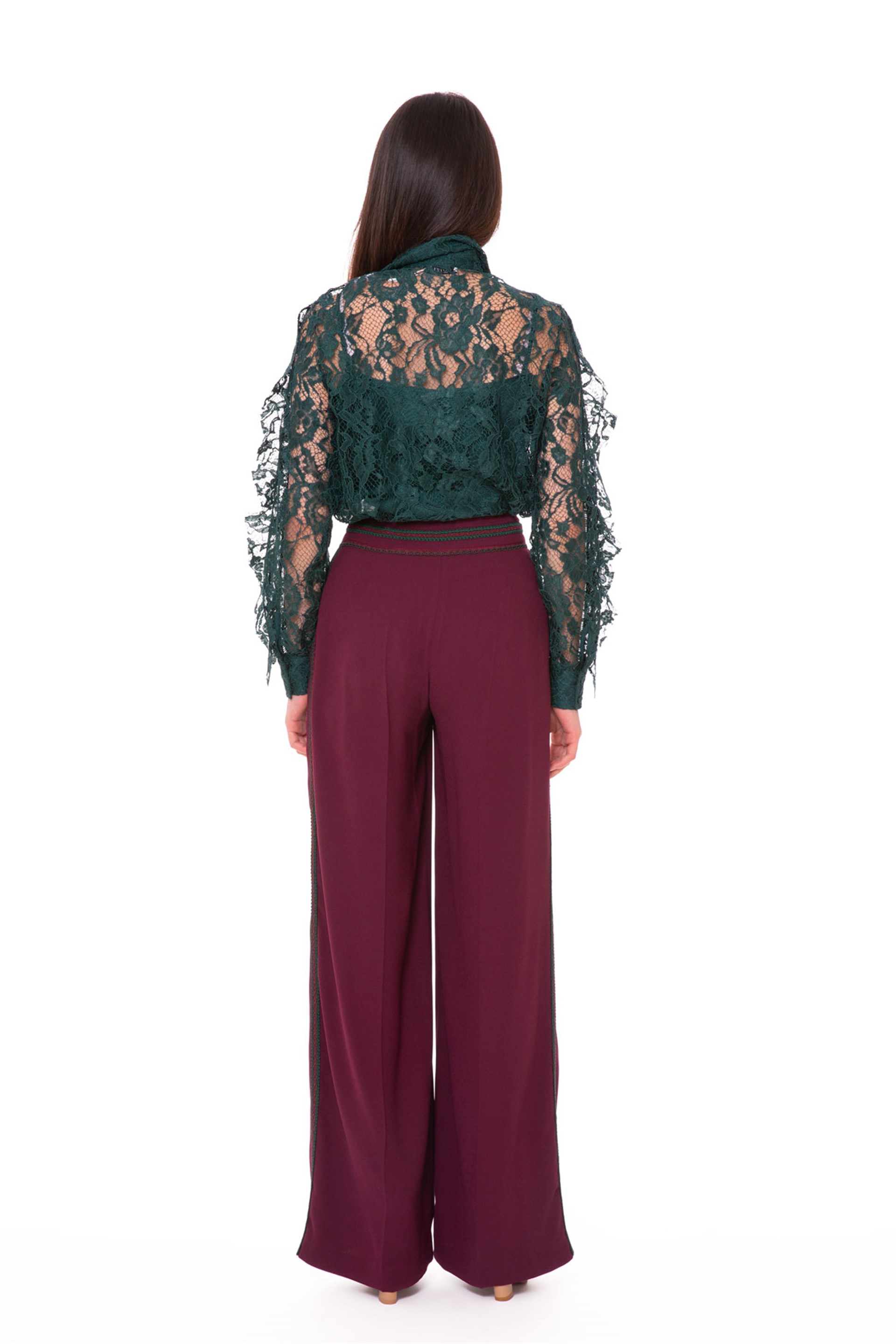 Sheer Detailed Wide Leg Classic Red Trousers