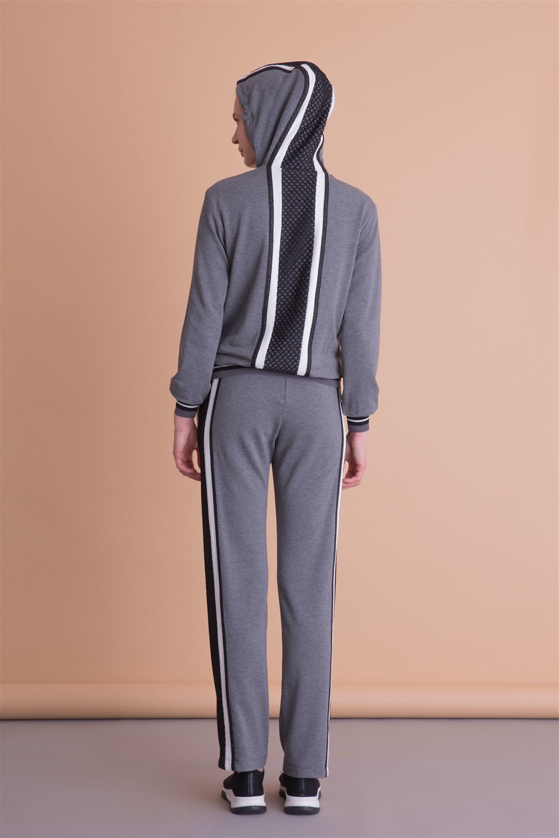 Stripe Mesh Detailed Anthracite Gray Sports Trousers
