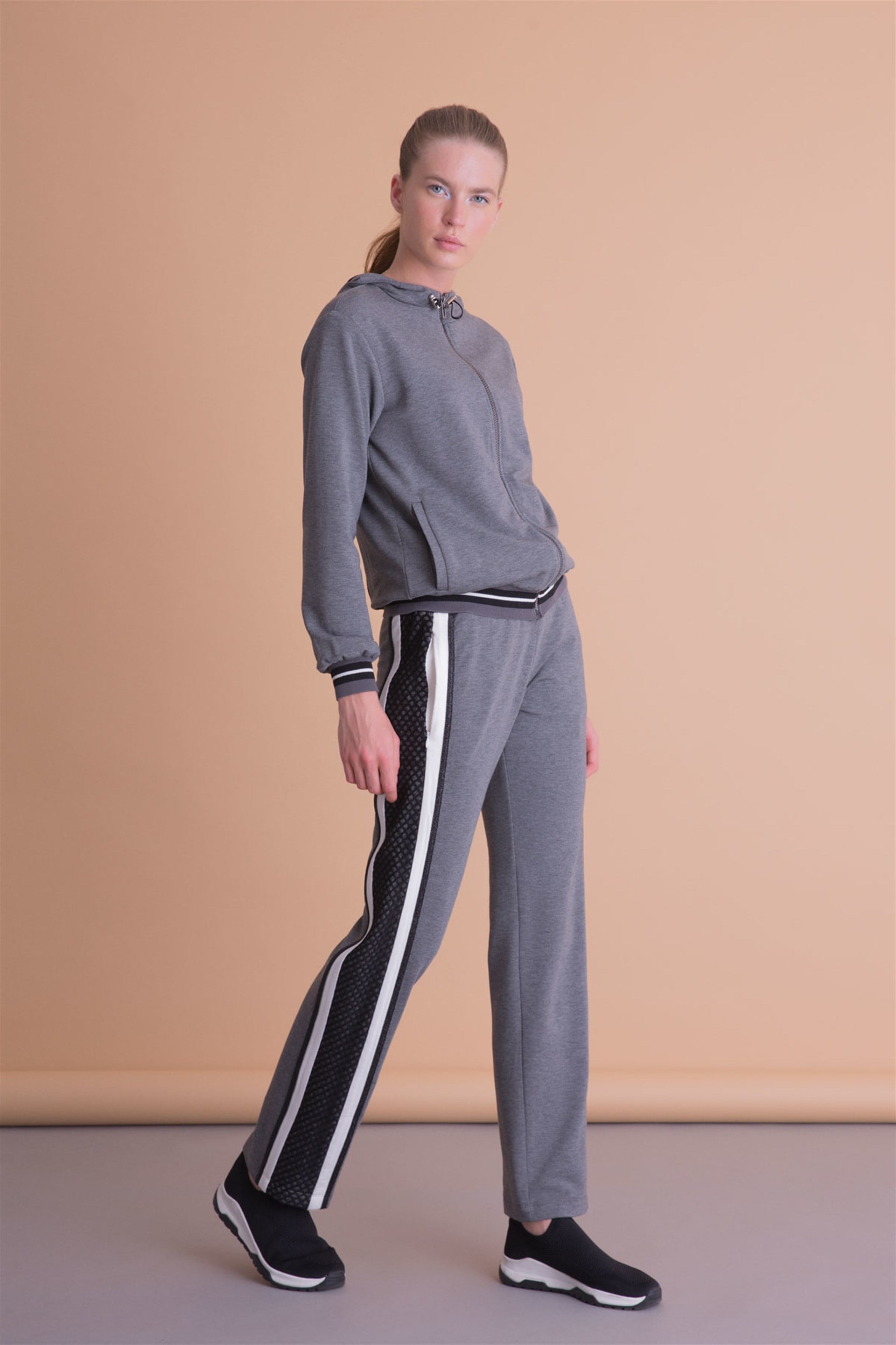 Stripe Mesh Detailed Anthracite Gray Sports Trousers