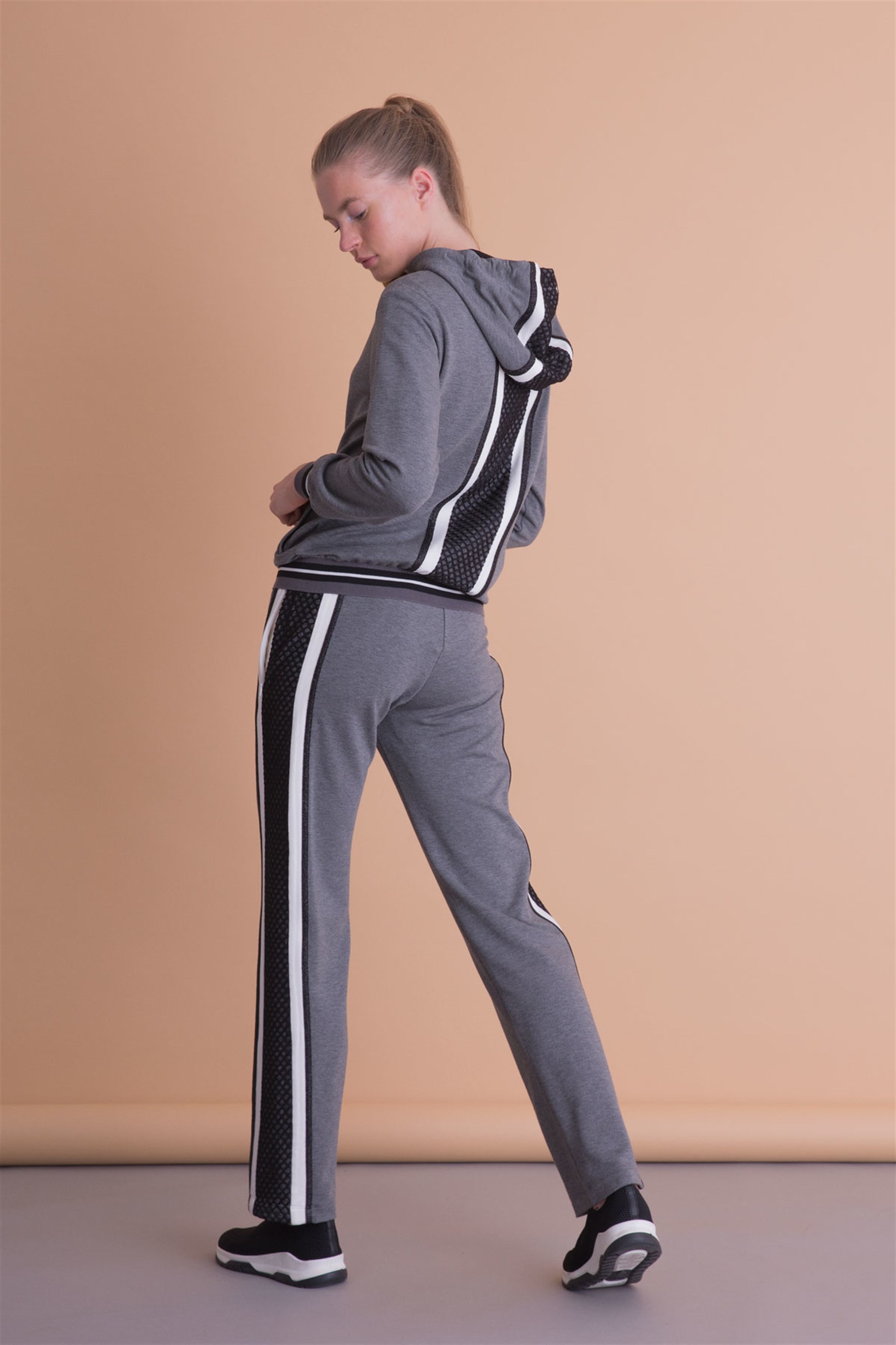 Stripe Mesh Detailed Anthracite Gray Sports Trousers