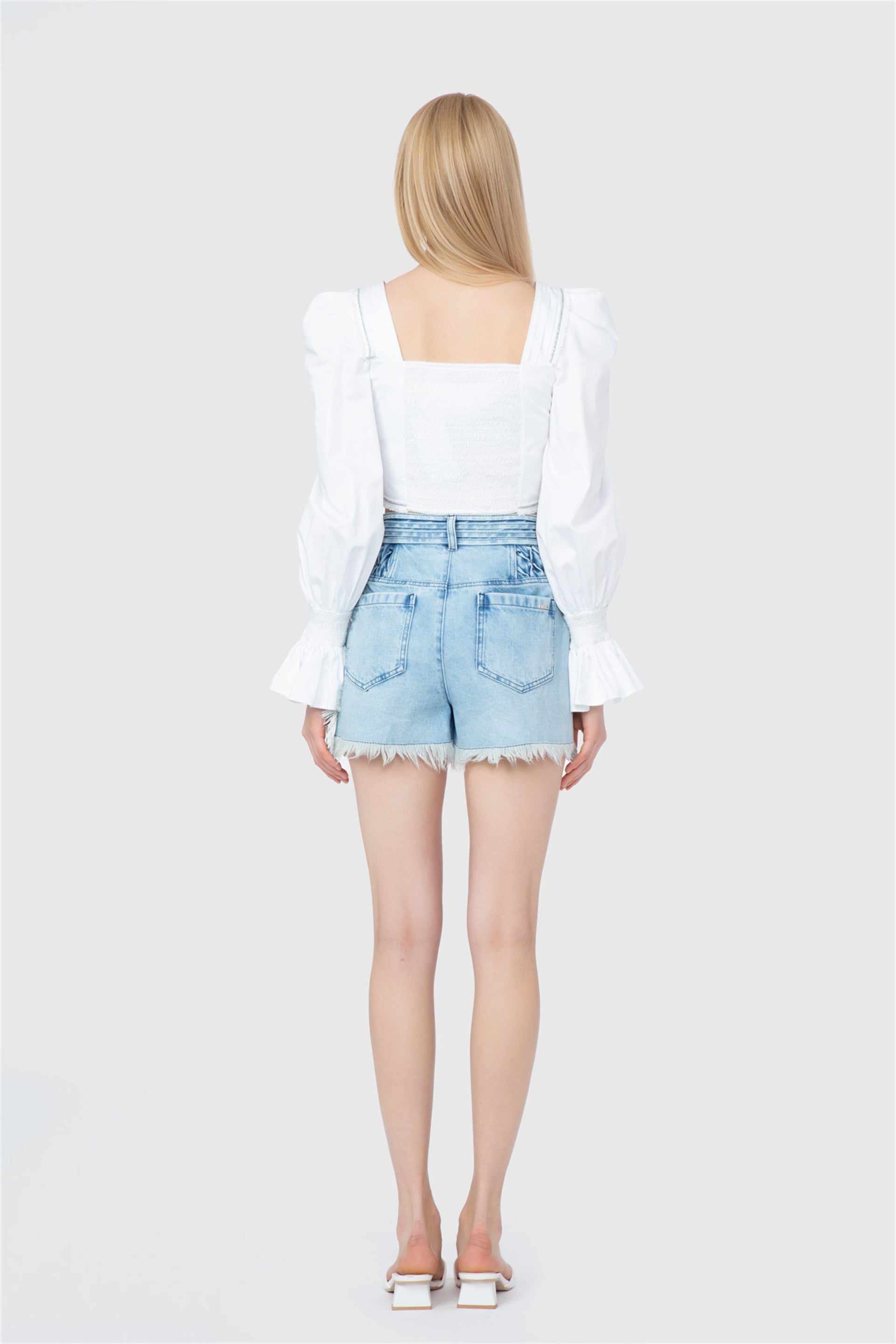 Şerit Ve Dikiş Detaylı Denim Lacivert Şort