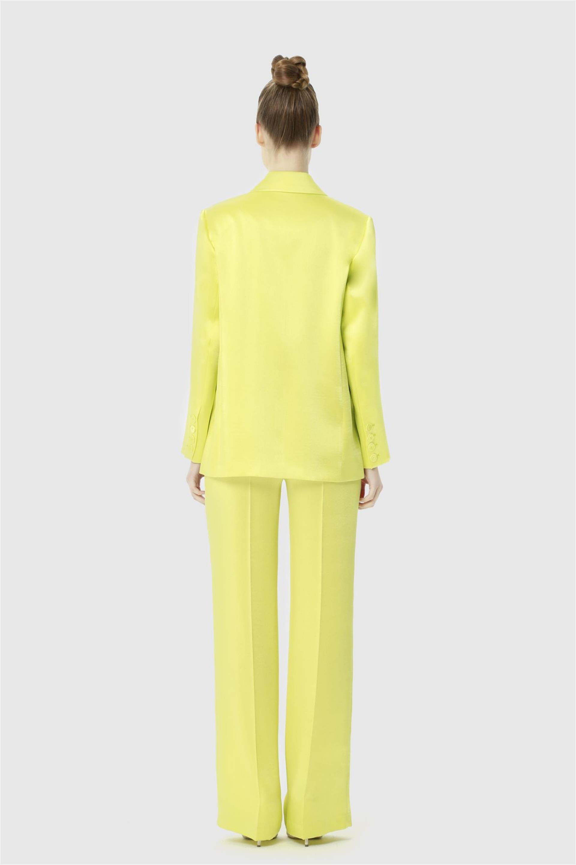 Blazer Ceketli Mavi Parlak Saten Kumaş Takım Elbise