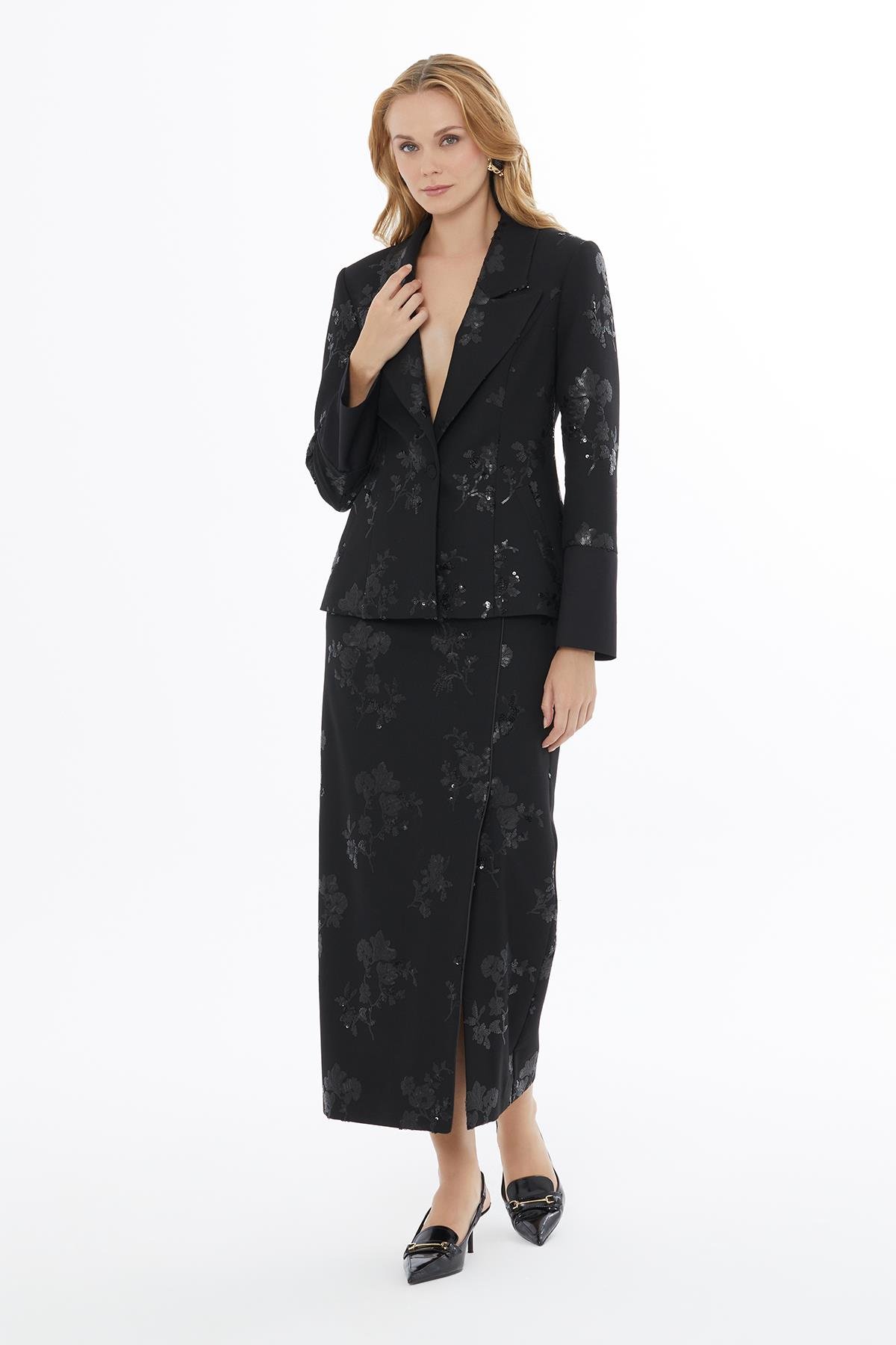 Black Jacket with Shimmery Pattern Detail