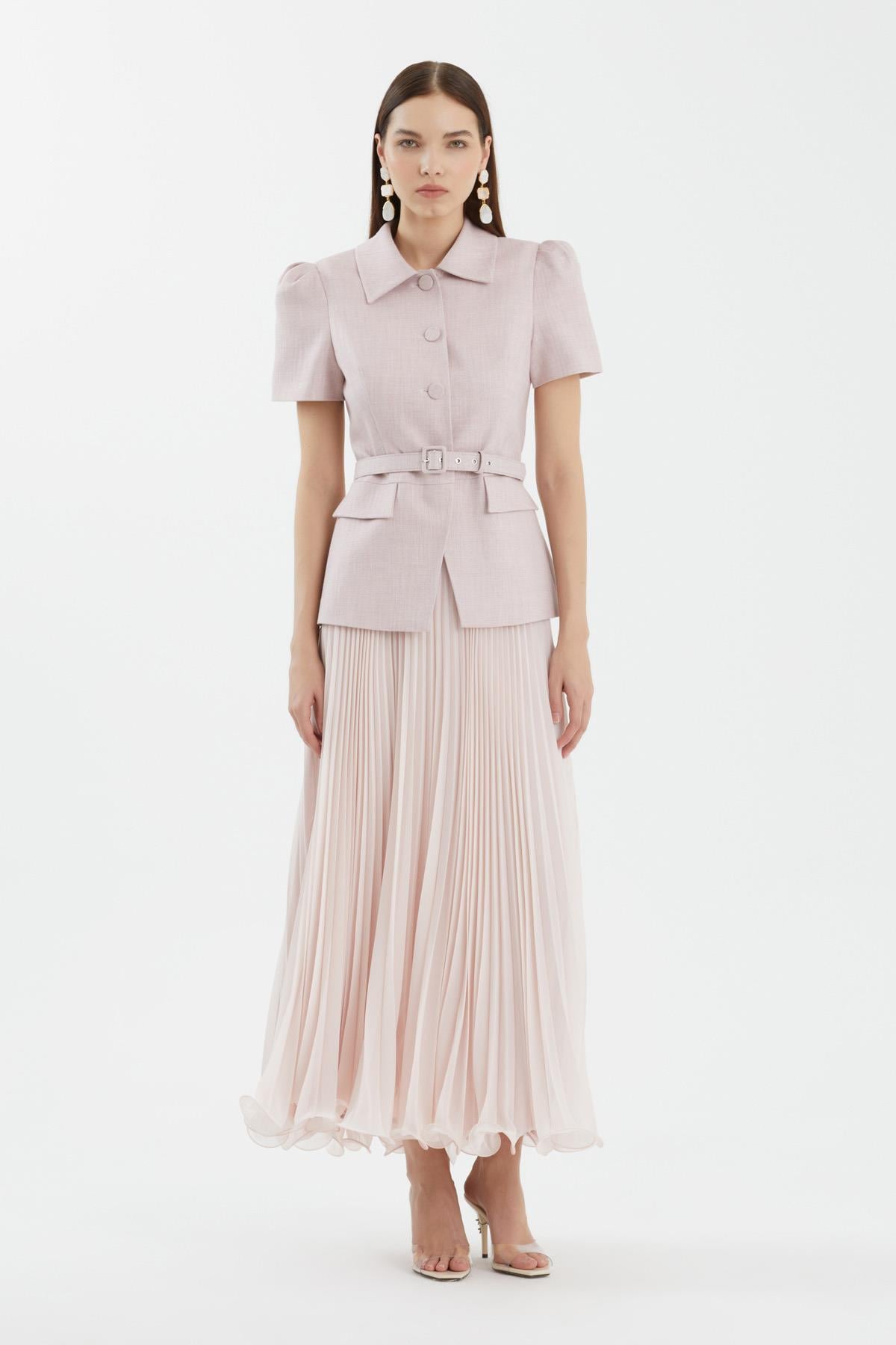 Ecru Shimmer Pleated Skirt Set