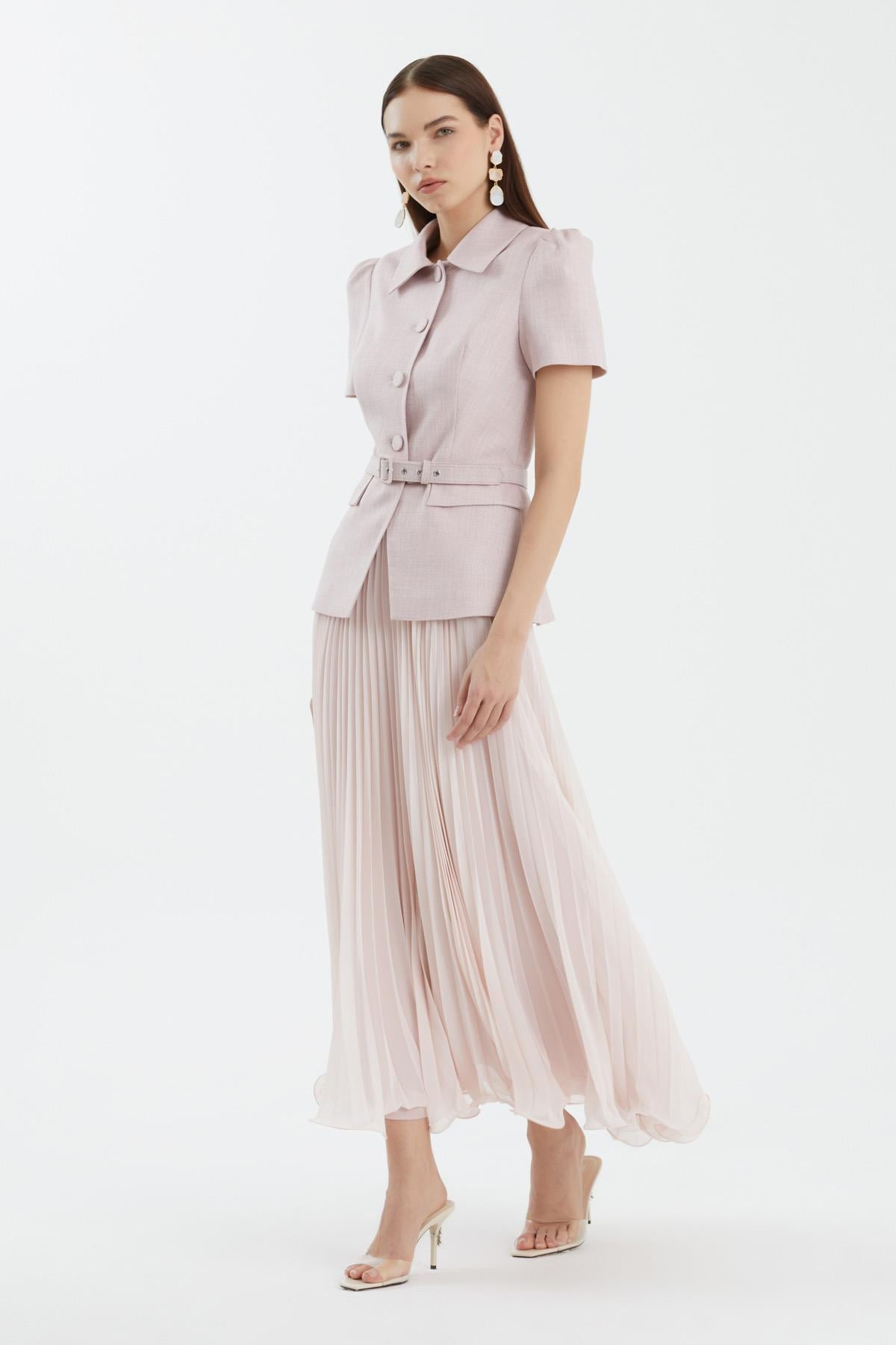 Ecru Shimmer Pleated Skirt Set