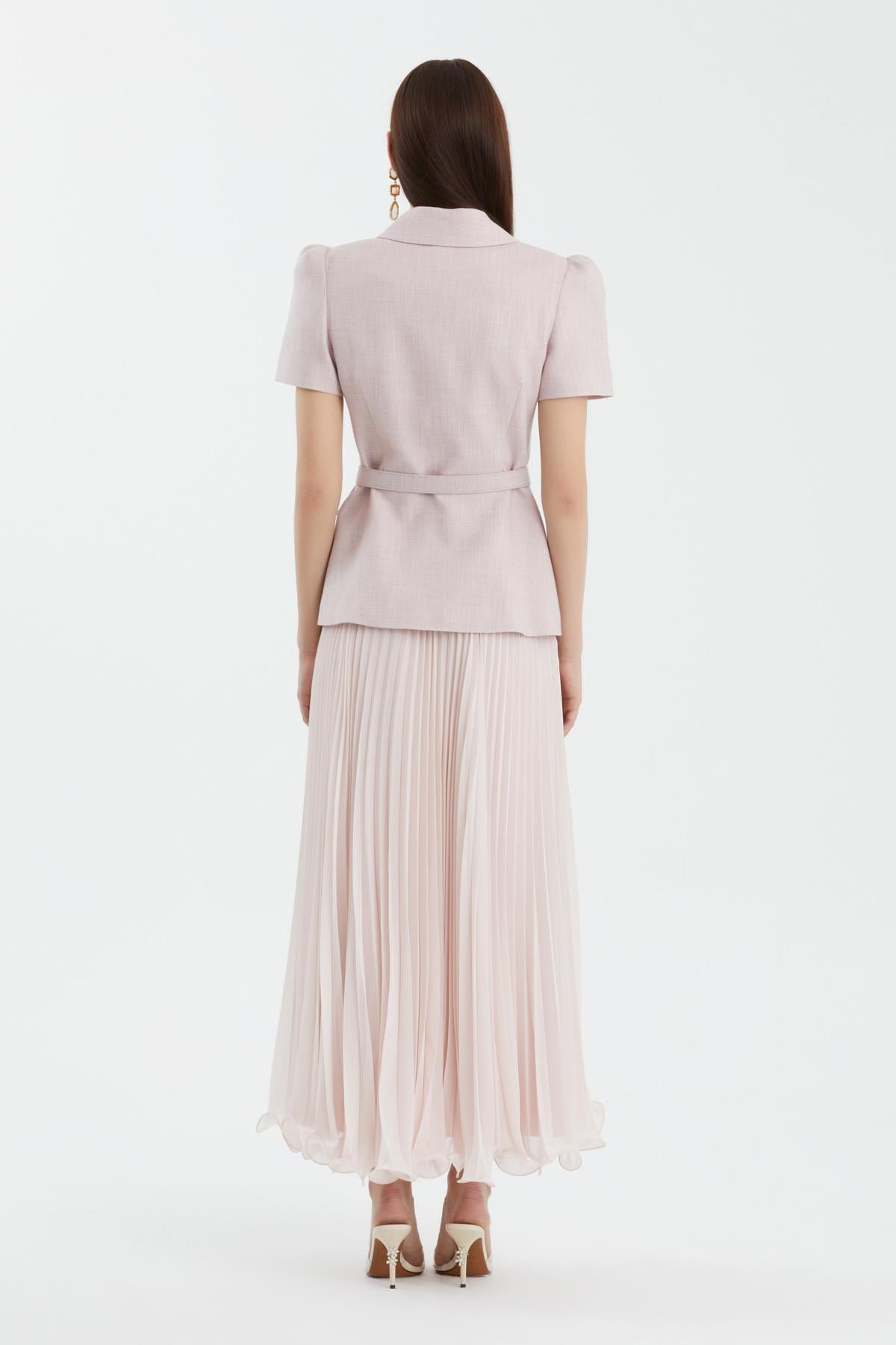 Ecru Shimmer Pleated Skirt Set