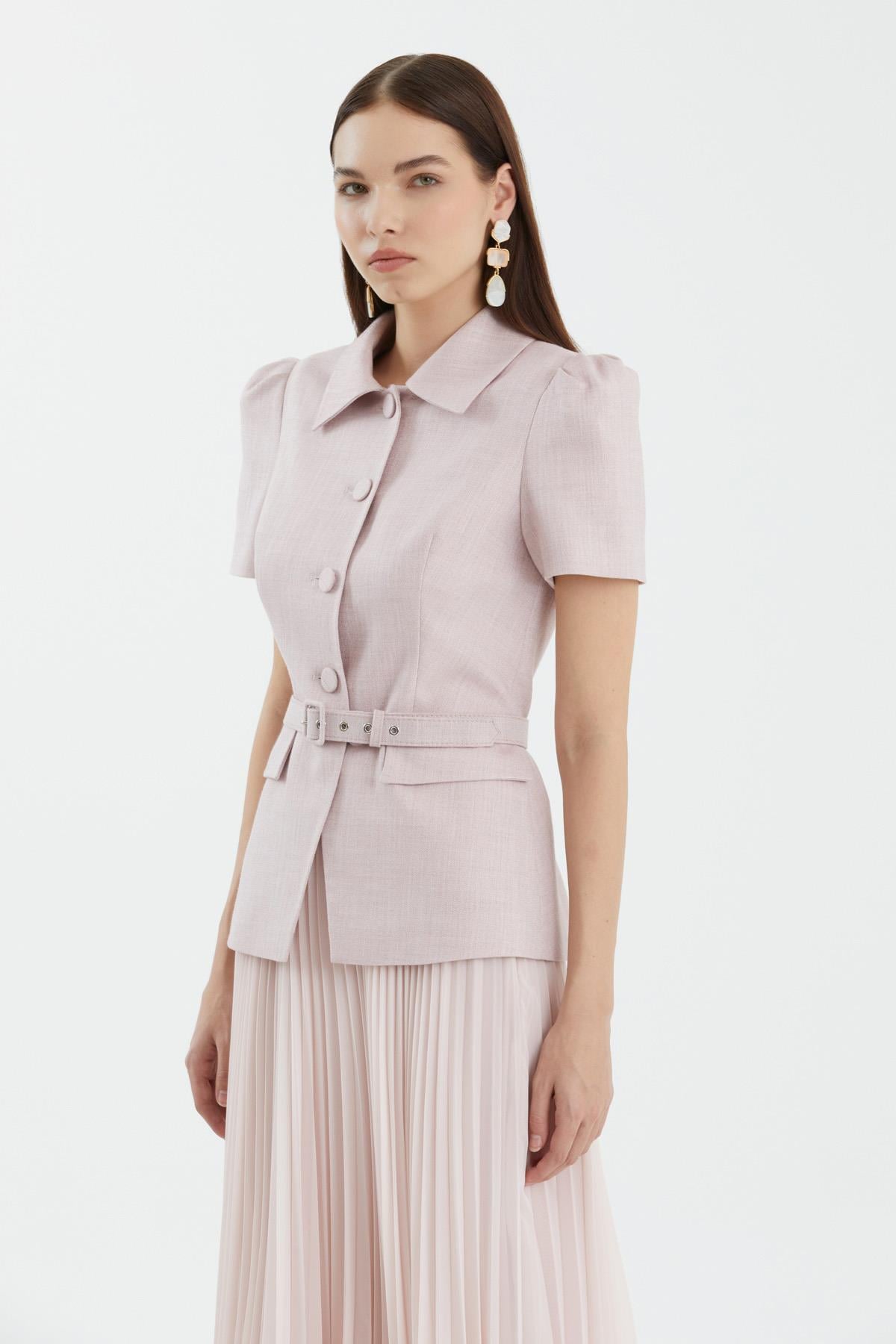 Ecru Shimmer Pleated Skirt Set