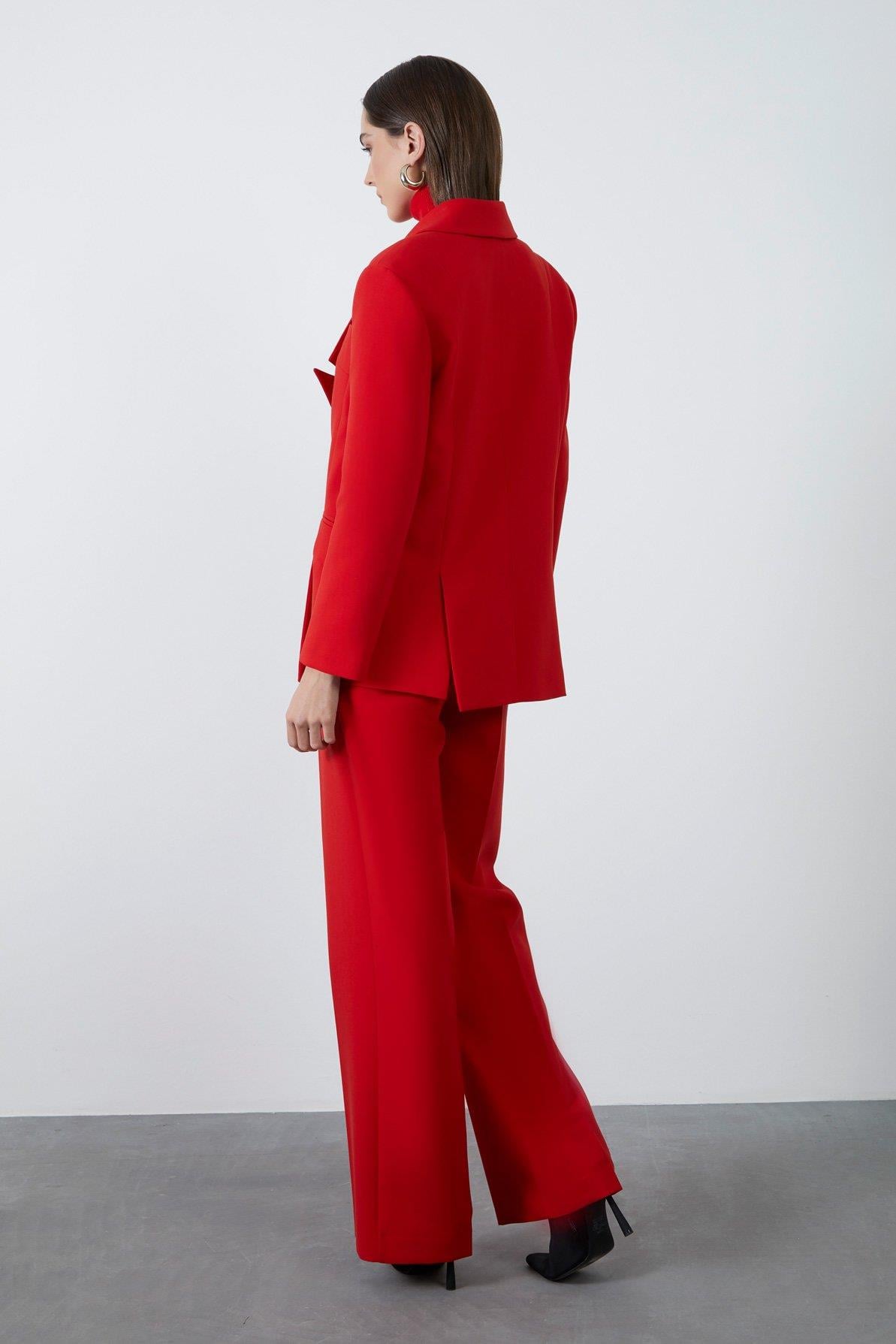 Single Button Closure Red Jacket