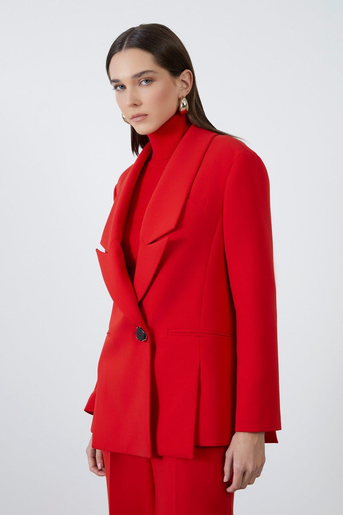 Single Button Closure Red Jacket