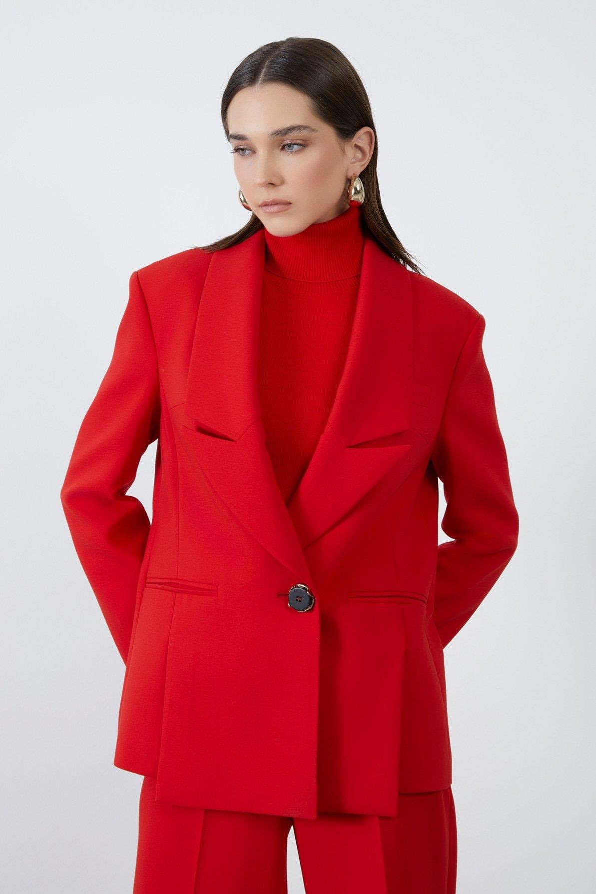 Single Button Closure Red Jacket