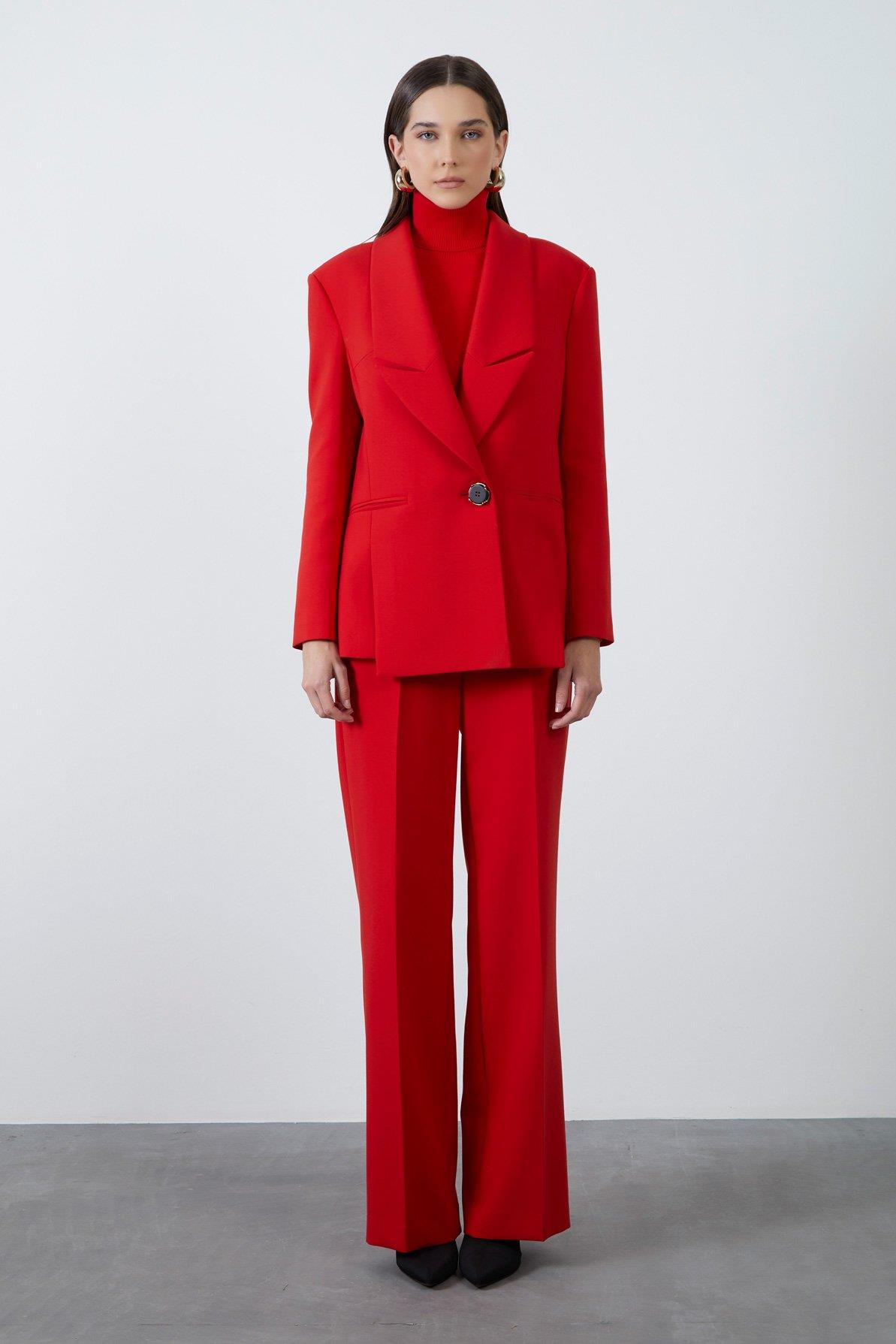 Single Button Closure Red Jacket