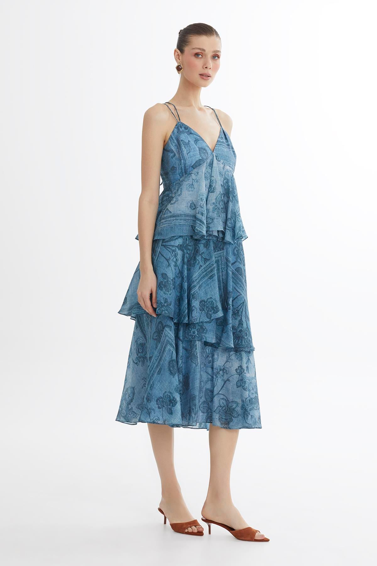 Back-Strap Tiered Midi Dress