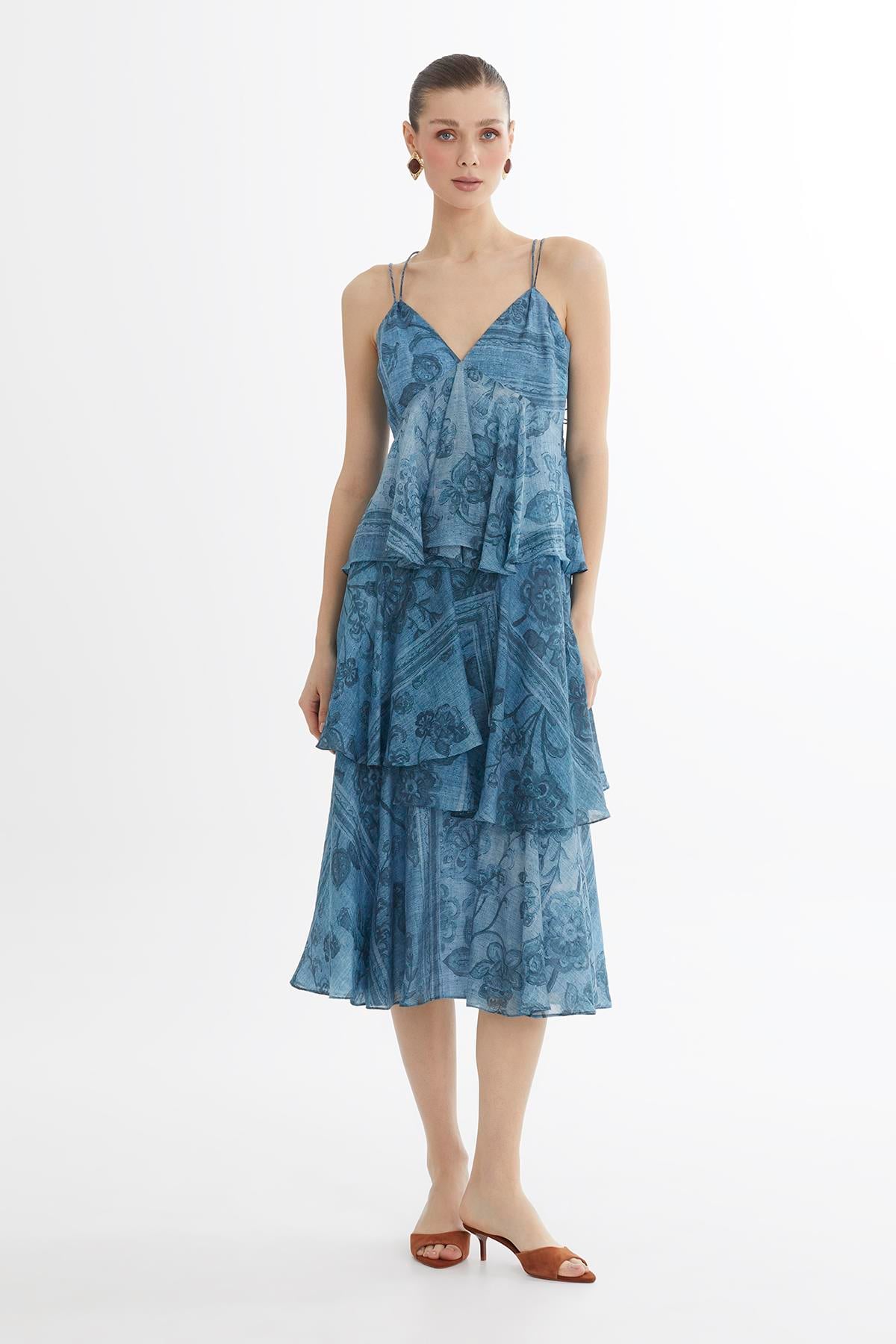 Back-Strap Tiered Midi Dress