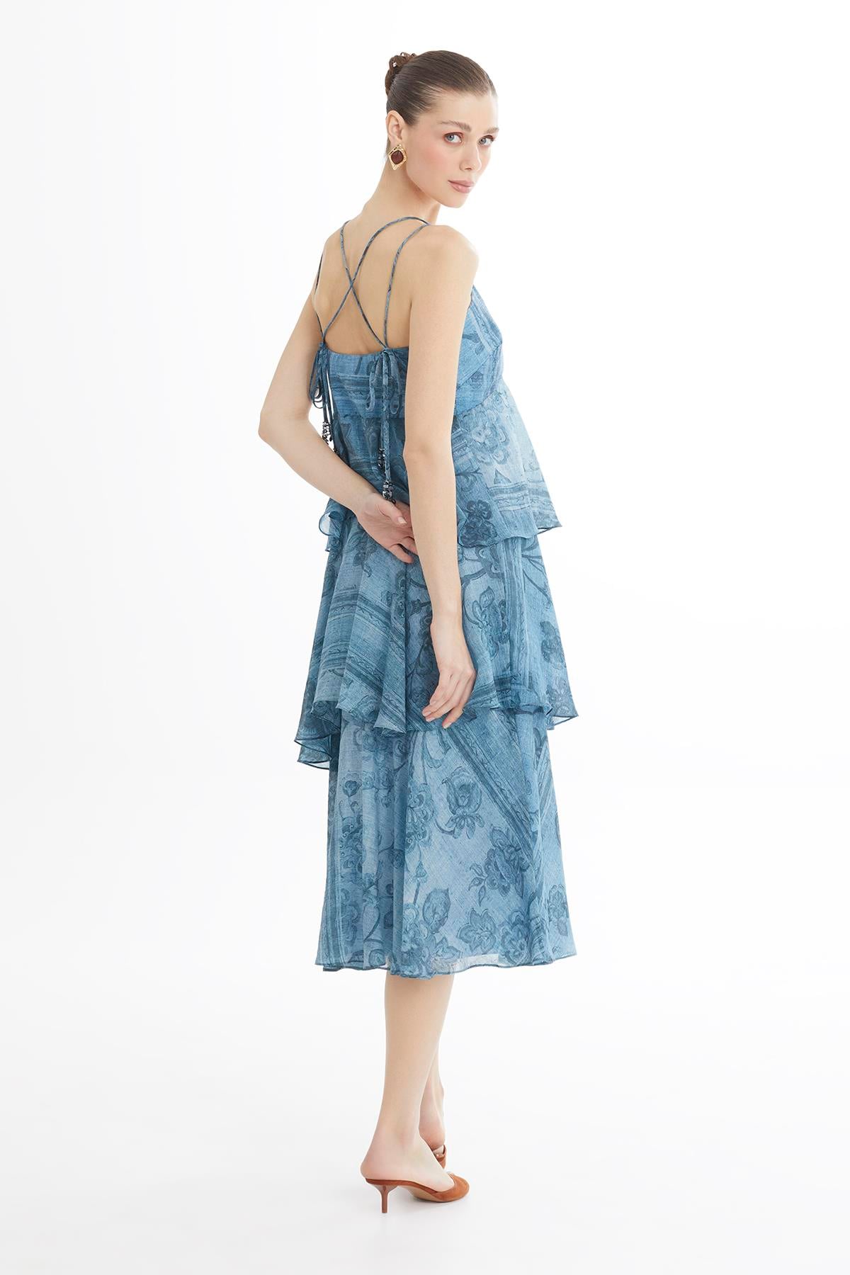 Back-Strap Tiered Midi Dress