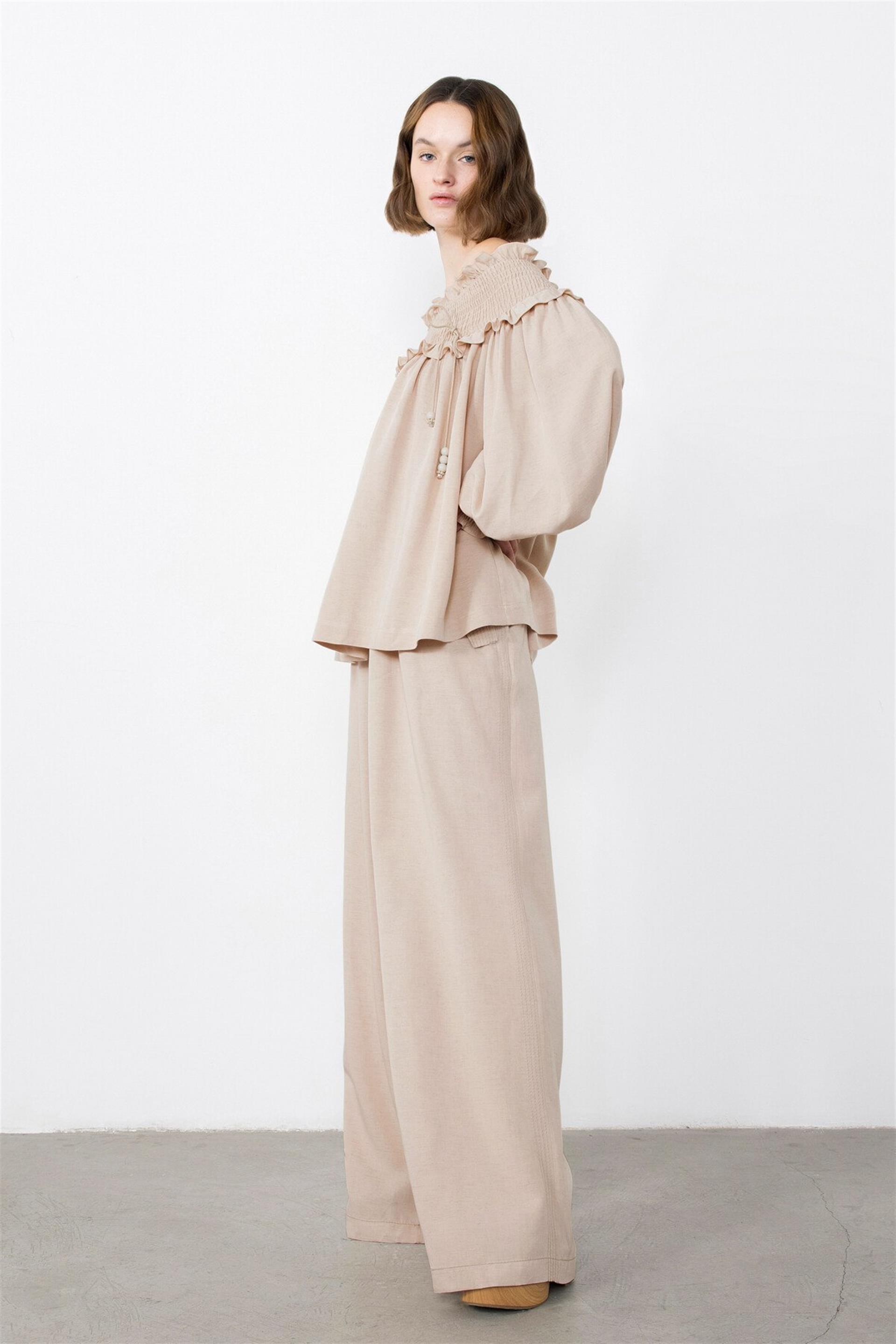 Stone Embroidered Beige Blouse