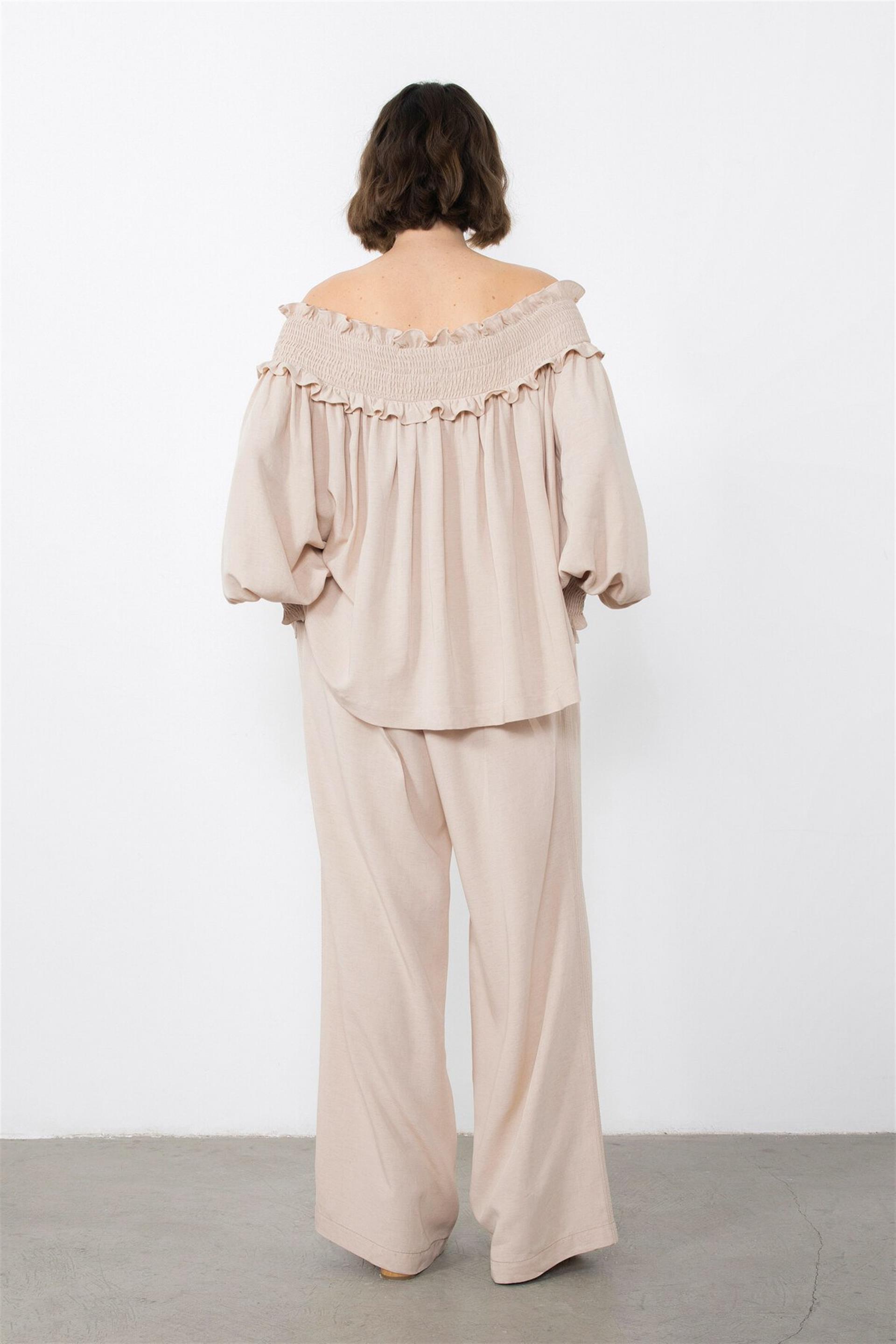 Stone Embroidered Beige Blouse