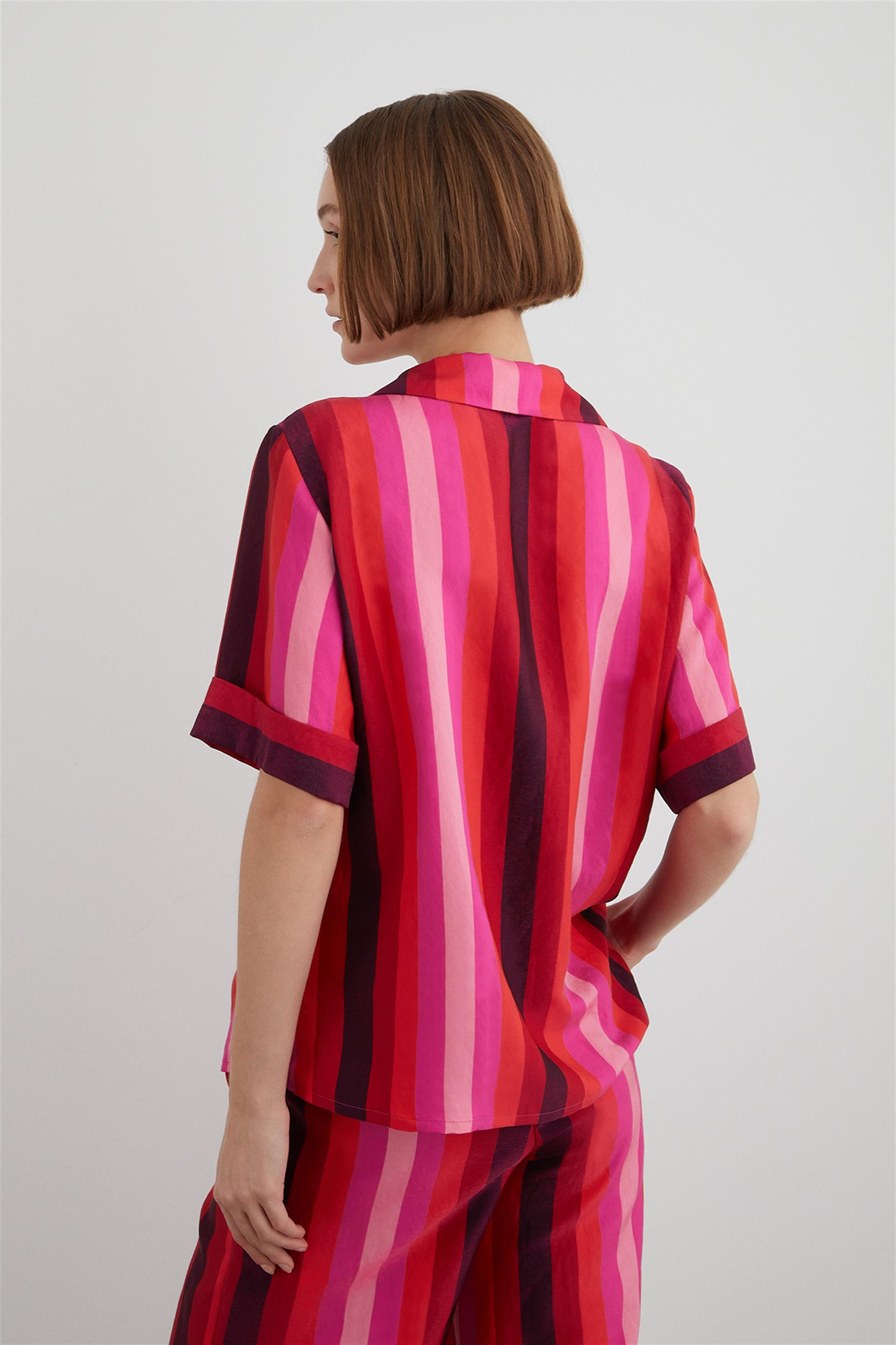 Striped Fuchsia Shirt With Embroidered Embroidery Detail On The Pocket
