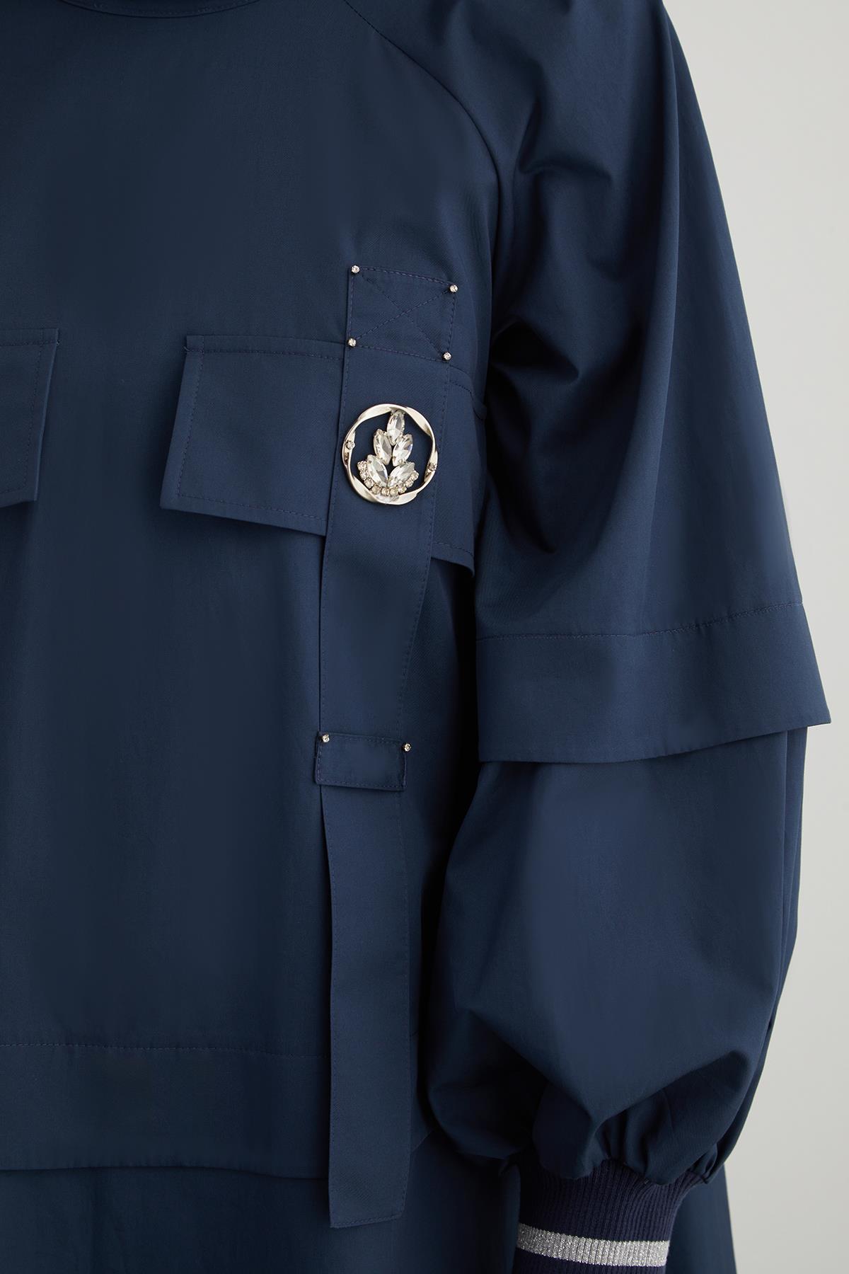 Stone Embellished Detail Back Neck Decollete Organza A-Line Dress