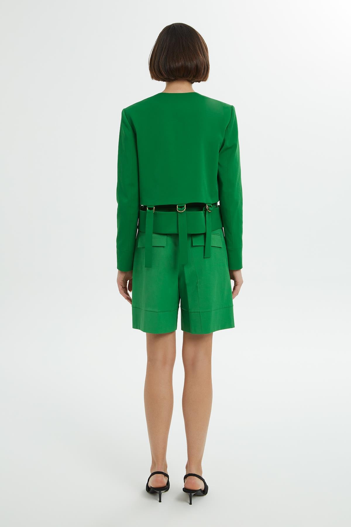 Toka Detaylı Uzun Kollu Astarlı Yeşil Ceket