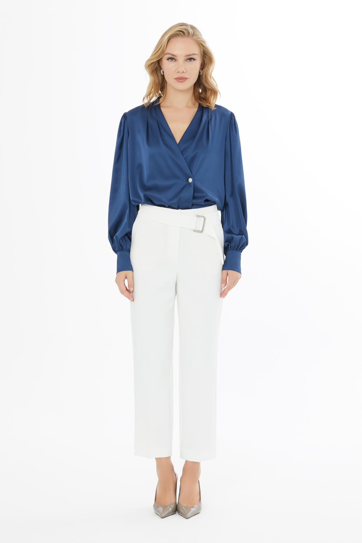 TOKA DETAYLI YÜKSEK VEL PANTOLON