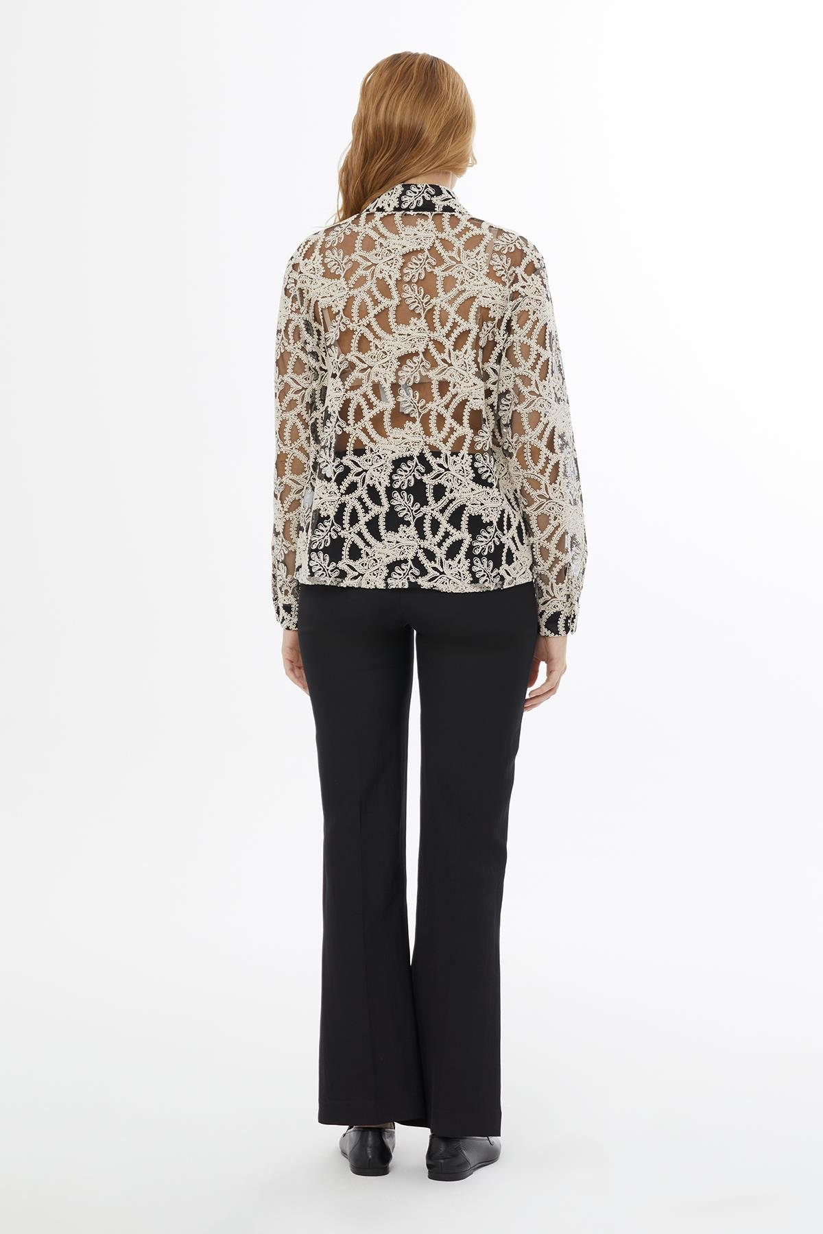 Transparan Detaylı Ekru Bluz