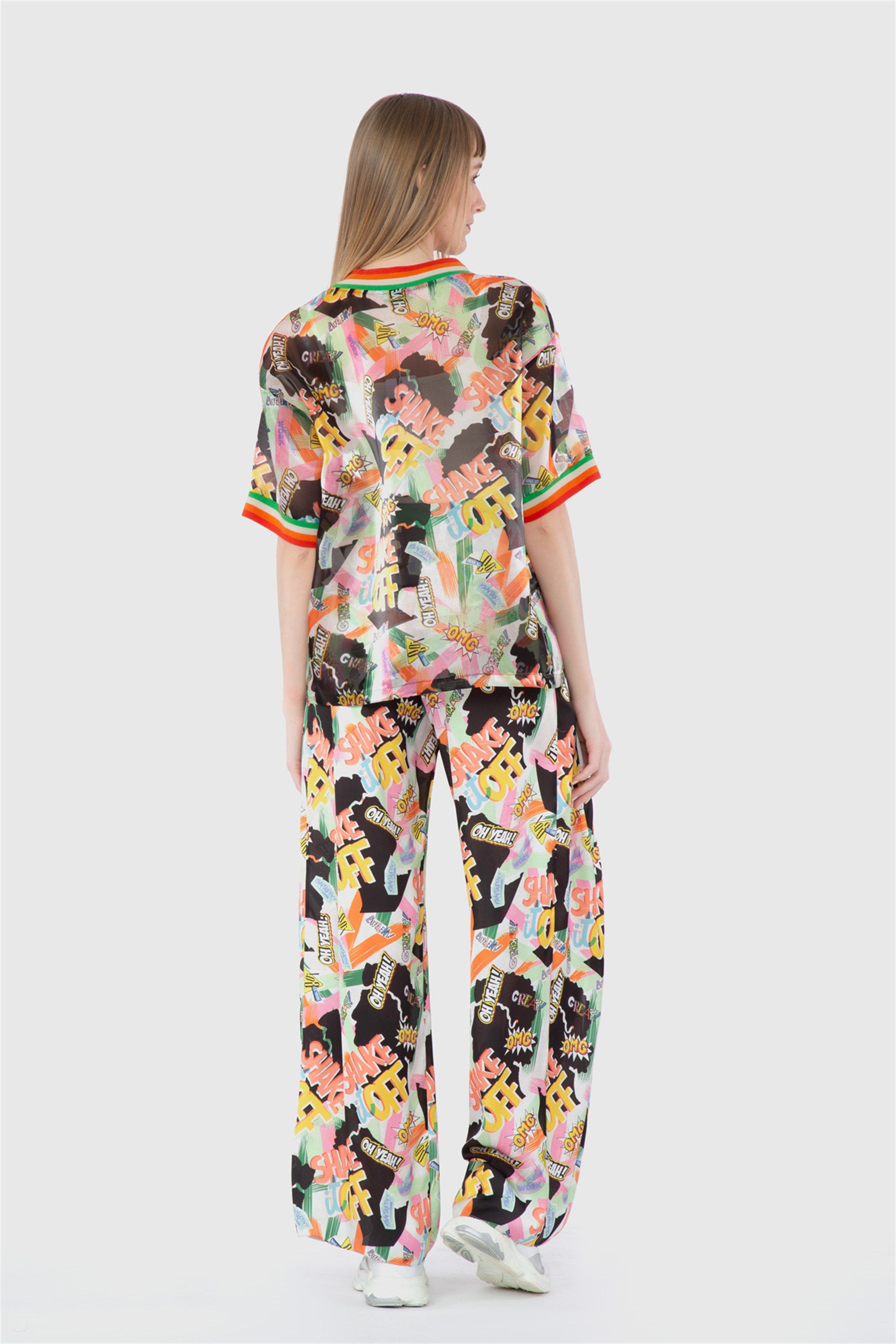 Triko Detaylı Organze Desenli Orijinal Tshirt