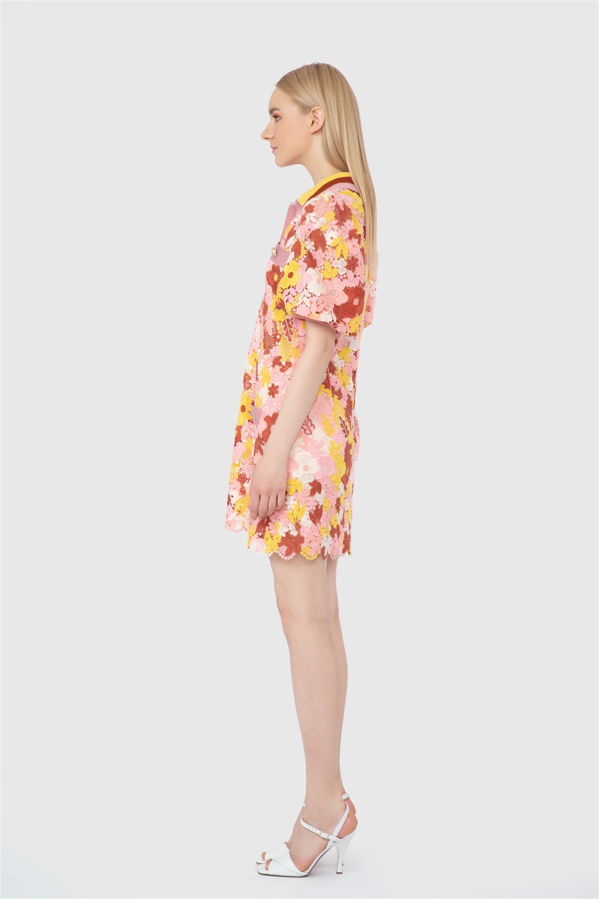 Knitwear Collar Straight Form Long Pink Dress