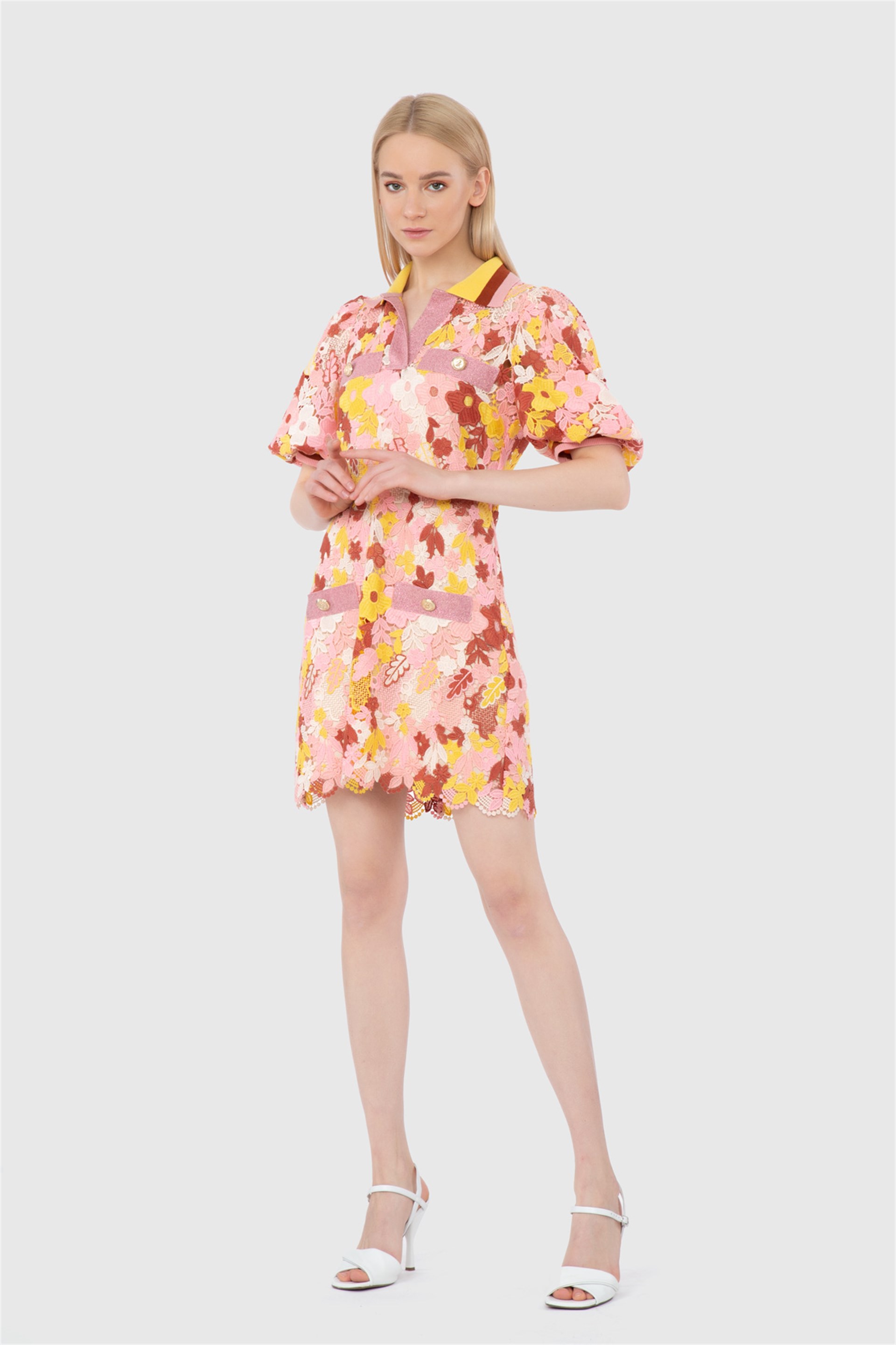 Knitwear Collar Straight Form Long Pink Dress