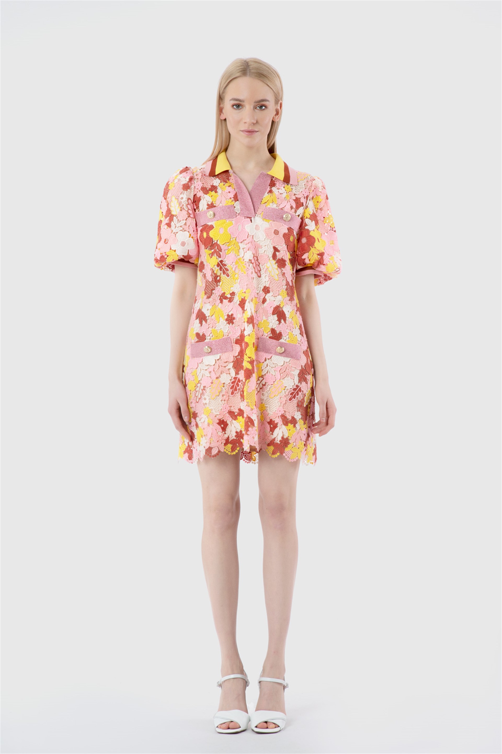 Knitwear Collar Straight Form Long Pink Dress