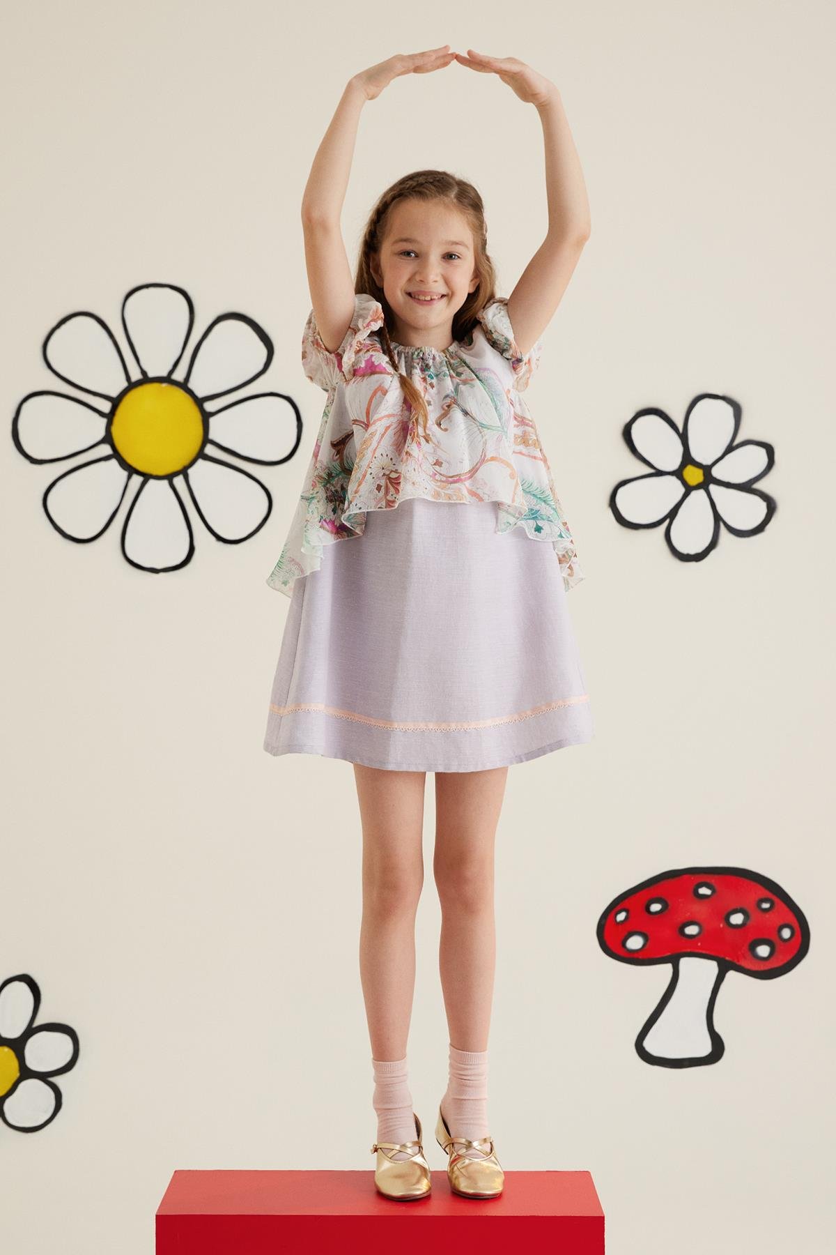 Üstü Aller Şifon Parçalı Elbise